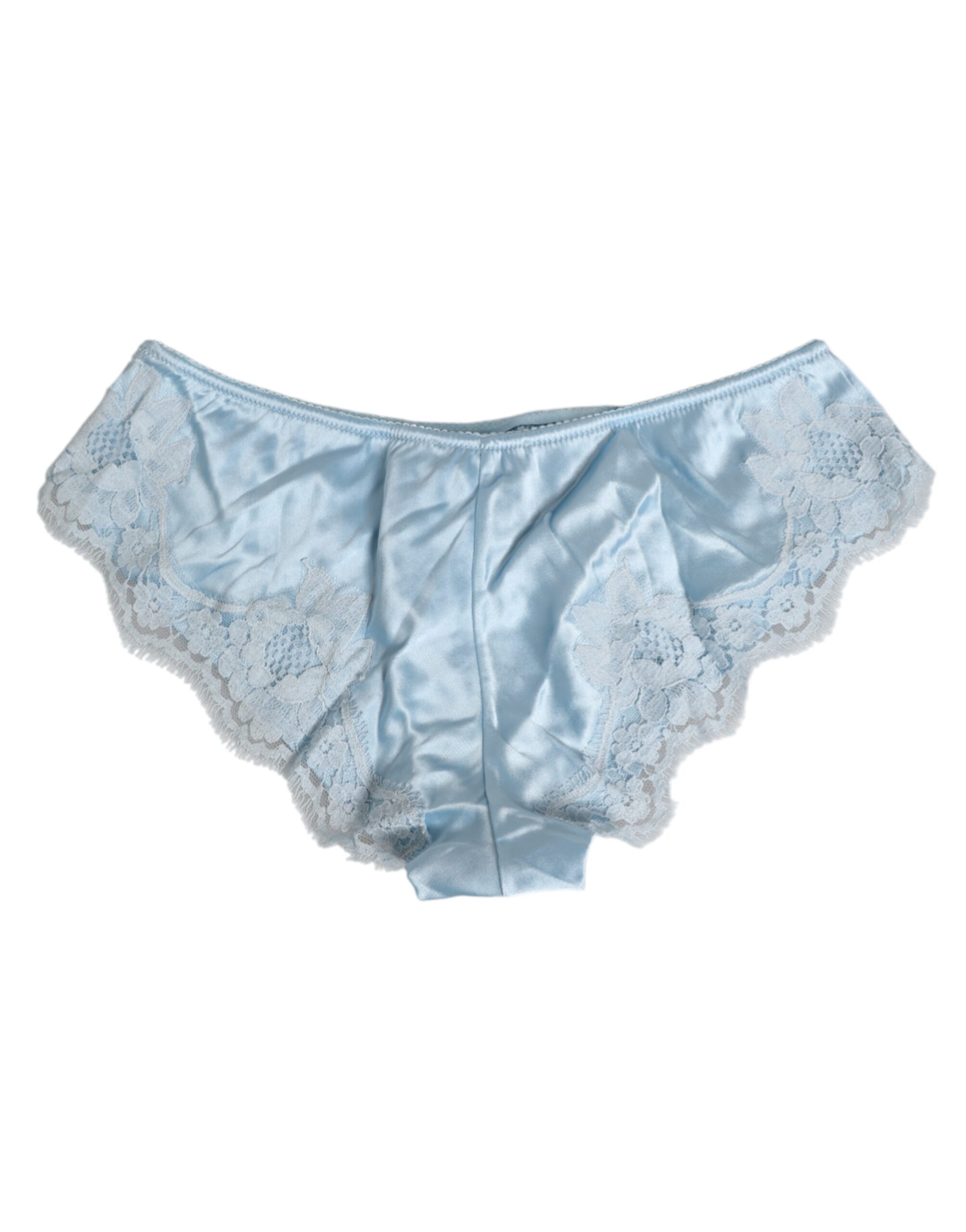Dolce & Gabbana Sky Blue Silk Satin Lace Panty Brief Underwear - Image 5