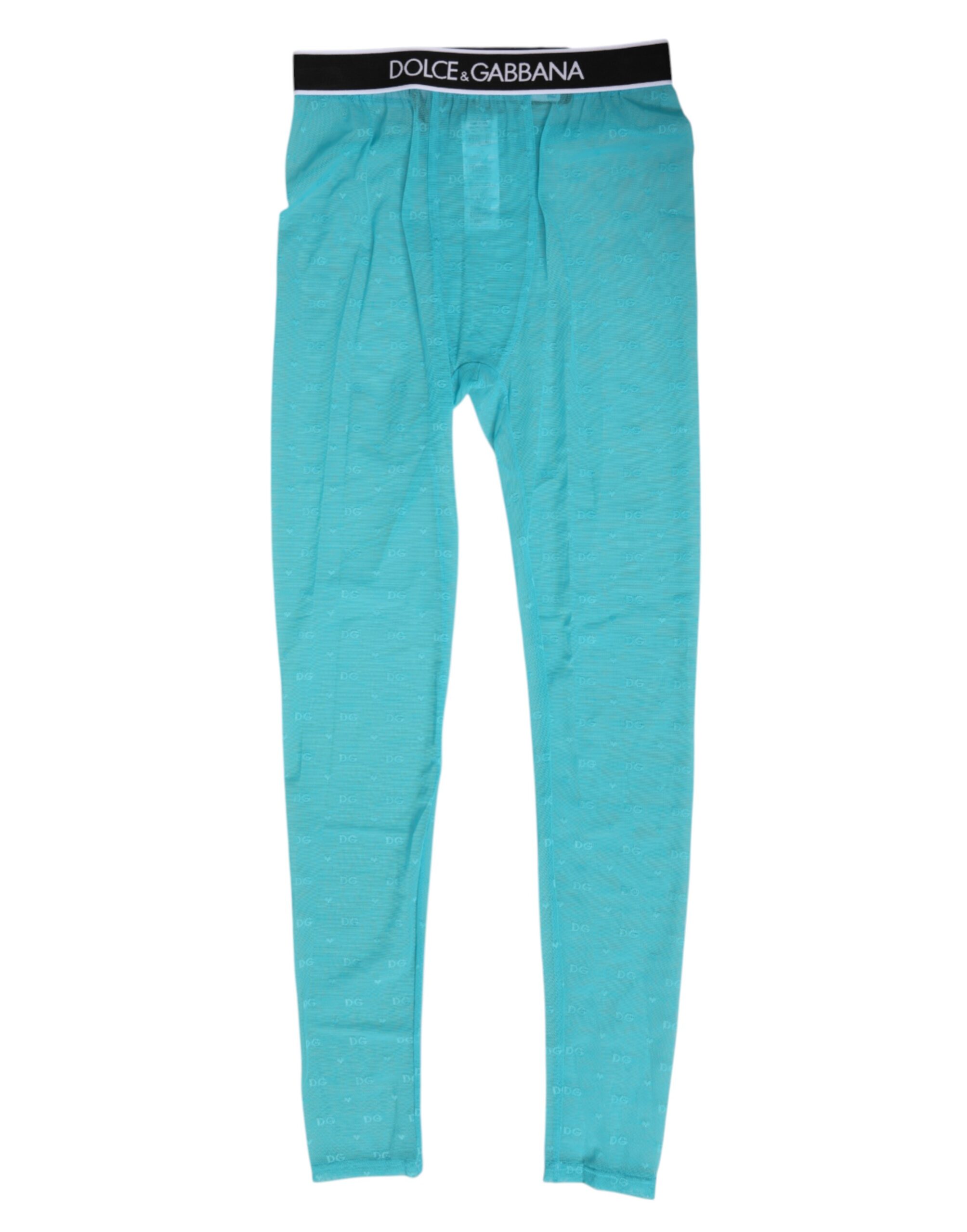 Dolce & Gabbana Light Blue Nylon Logo Lace Leggings Pants Underwear - Image 2