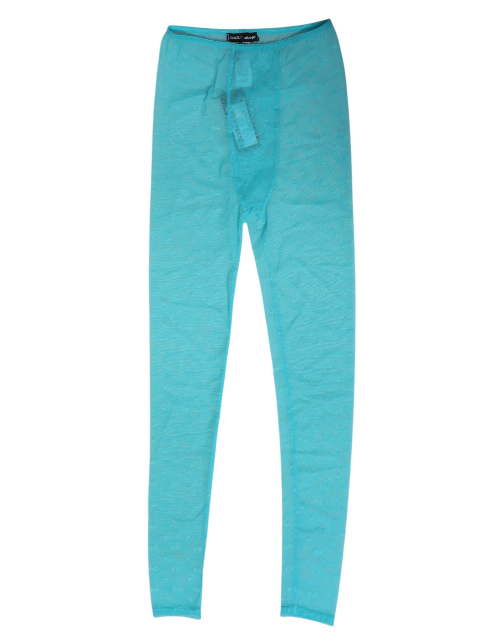 Dolce & Gabbana Light Blue Nylon Logo Lace Leggings Pants Underwear - Image 2