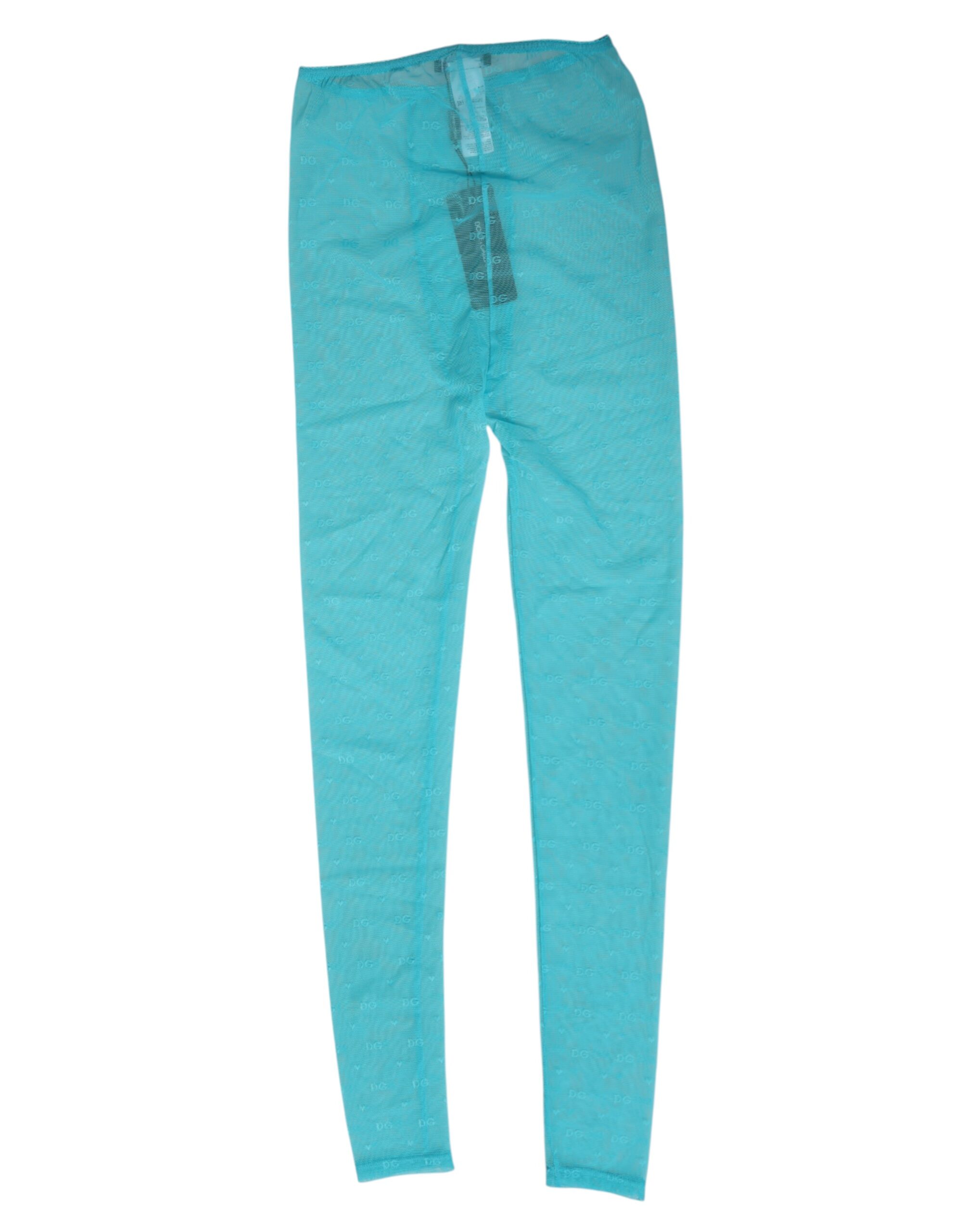 Dolce & Gabbana Light Blue Nylon Logo Lace Leggings Pants Underwear - Image 4