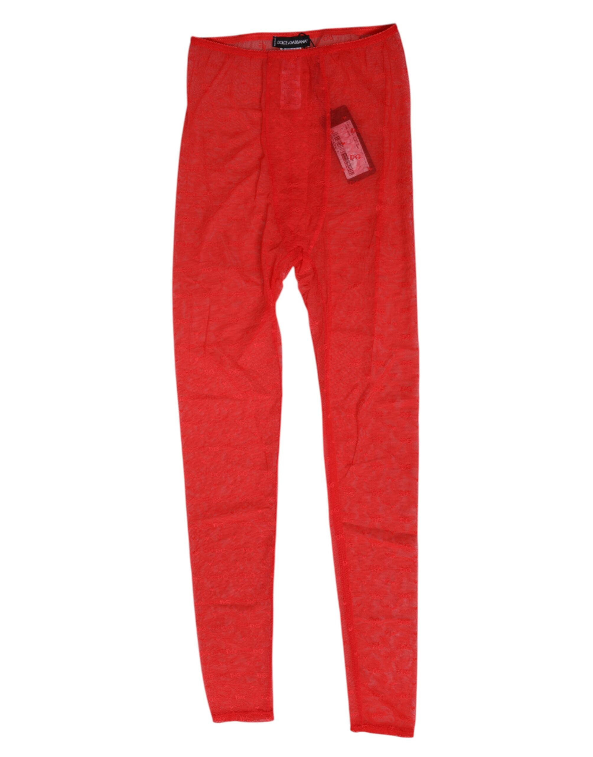 Dolce & Gabbana Red Nylon Logo Lace Leggings Pants Underwear - Image 2