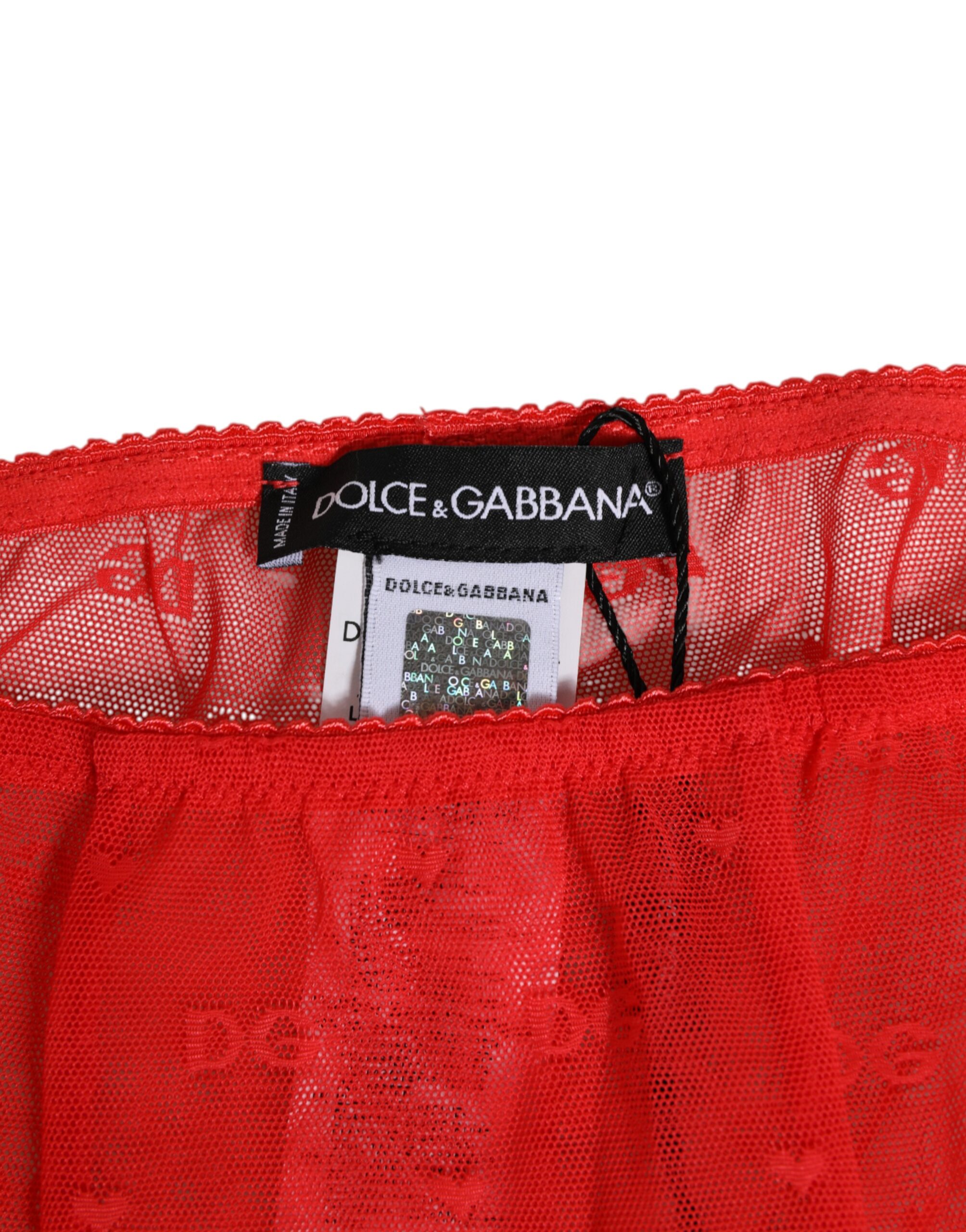 Dolce & Gabbana Red Nylon Logo Lace Leggings Pants Underwear - Image 4