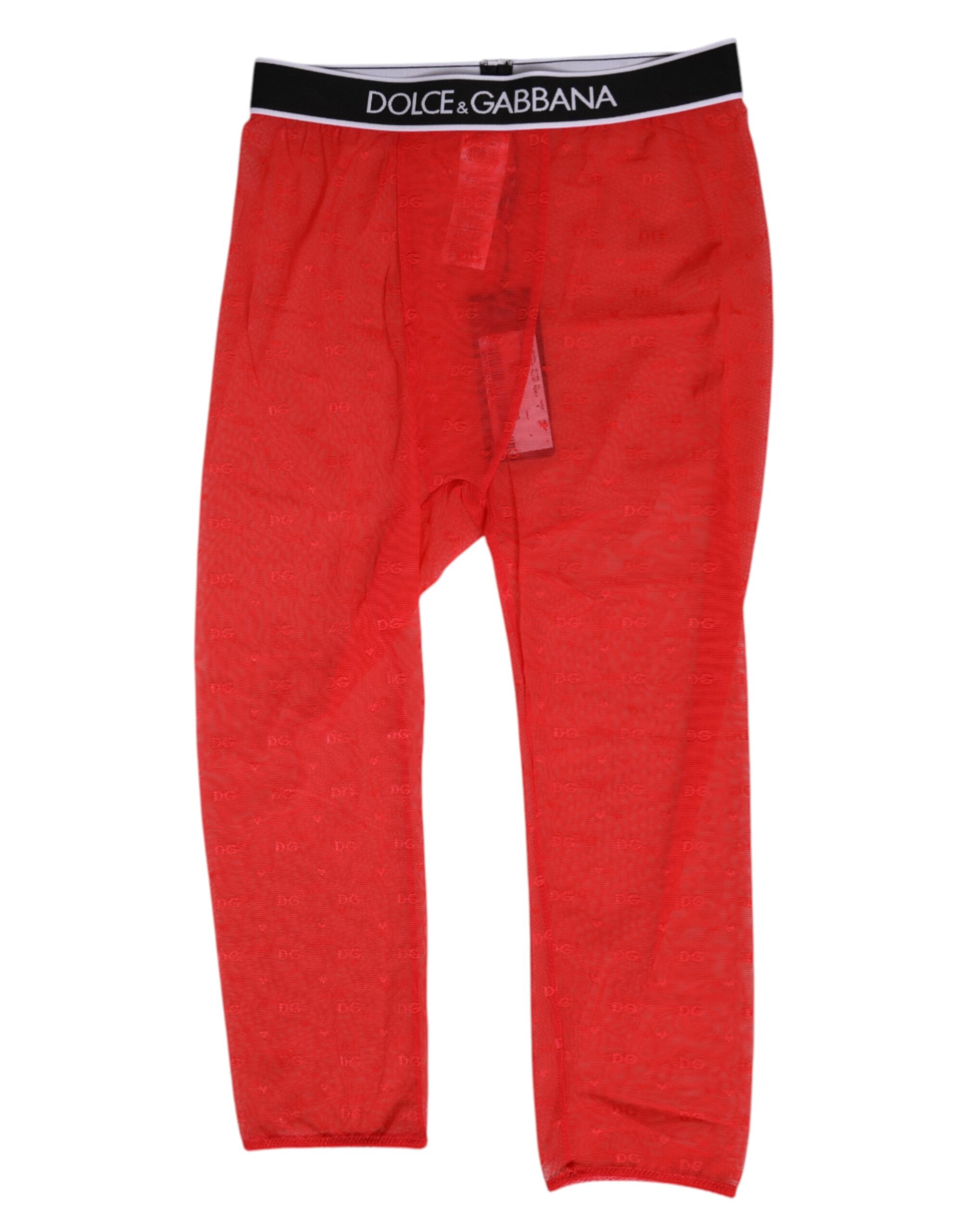 Dolce & Gabbana Red Logo Lace Tight Midi Trousers Underwear - Image 2