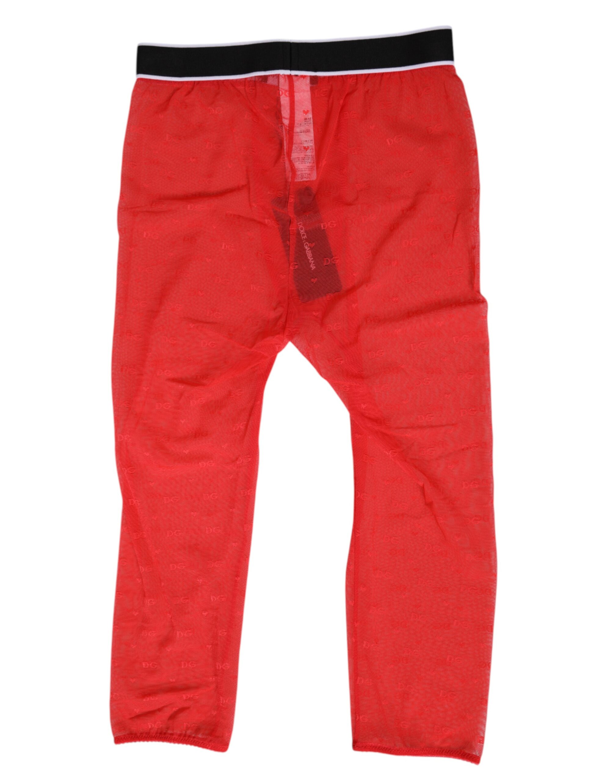 Dolce & Gabbana Red Logo Lace Tight Midi Trousers Underwear - Image 3