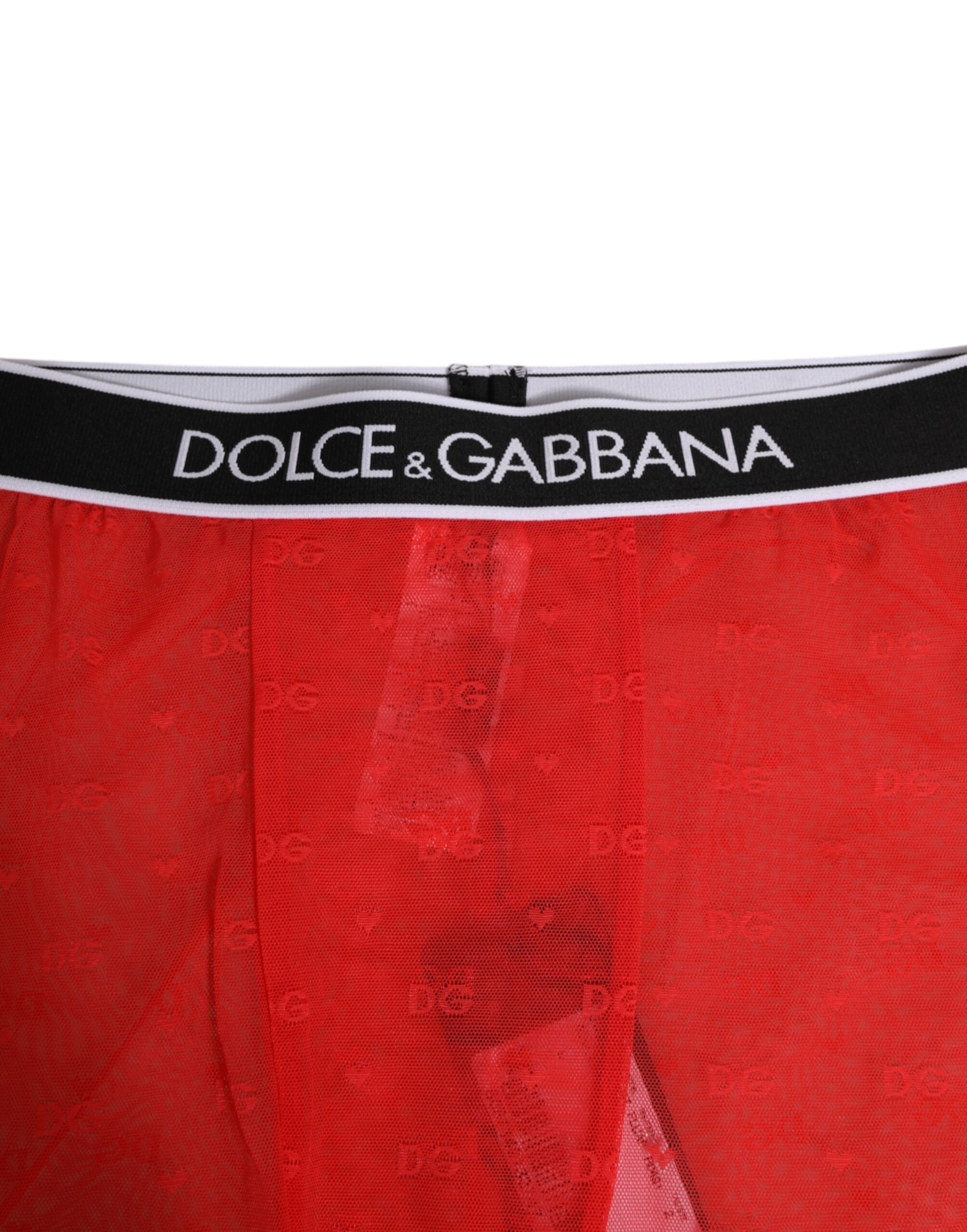 Dolce & Gabbana Red Logo Lace Tight Midi Trousers Underwear - Image 4