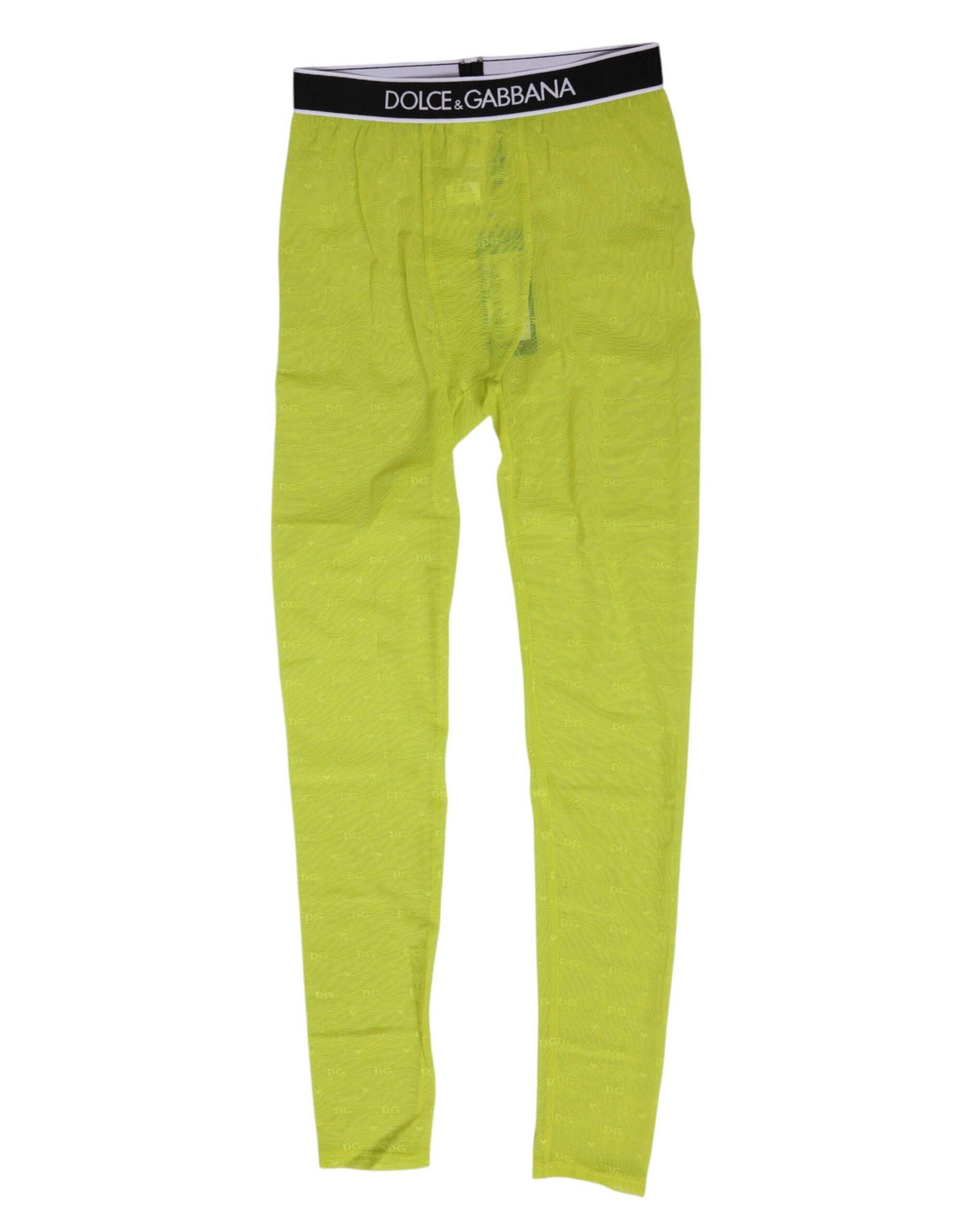 Dolce & Gabbana Neon Green Nylon Logo Lace Leggings Pants Underwear - Image 2