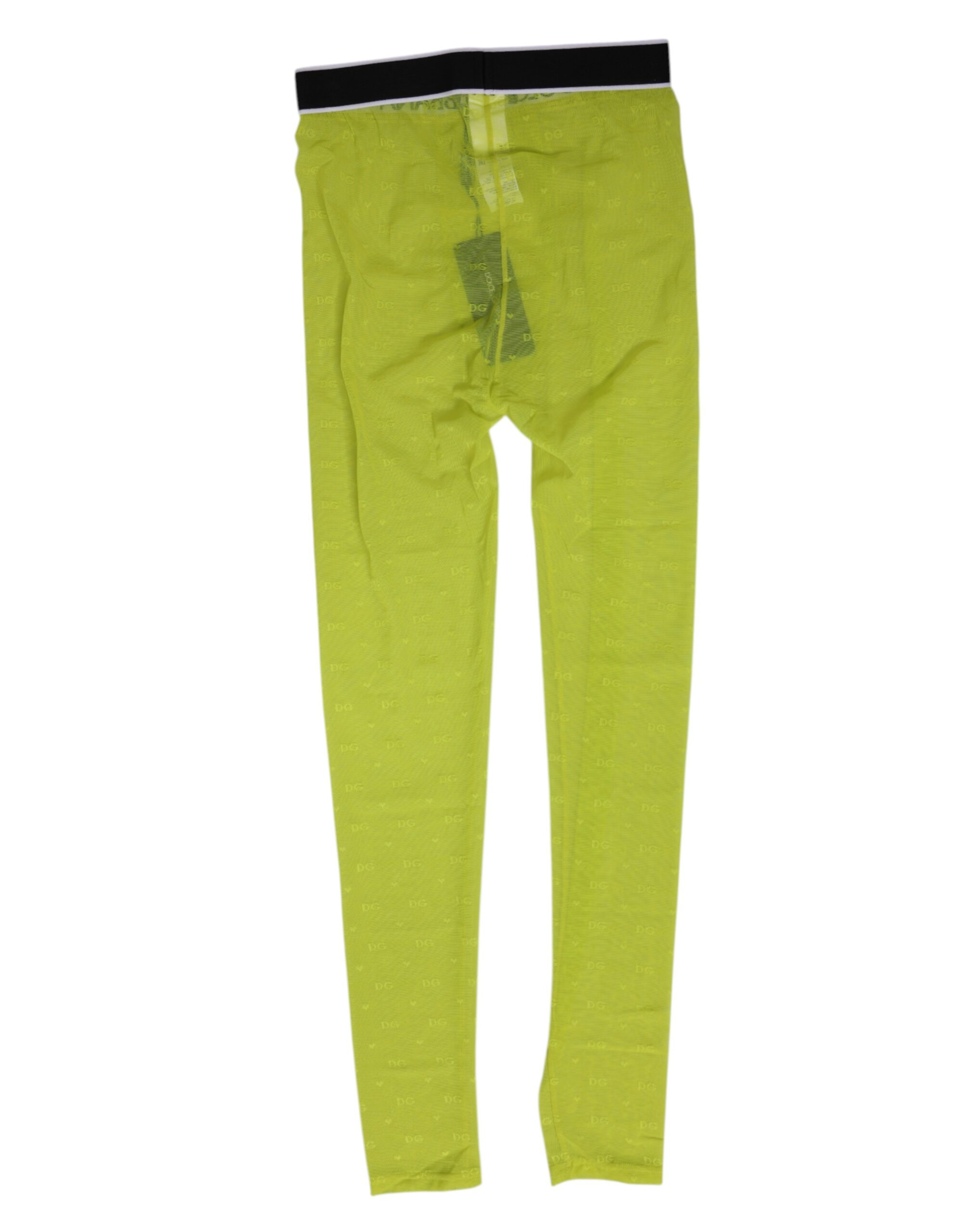 Dolce & Gabbana Neon Green Nylon Logo Lace Leggings Pants Underwear - Image 3
