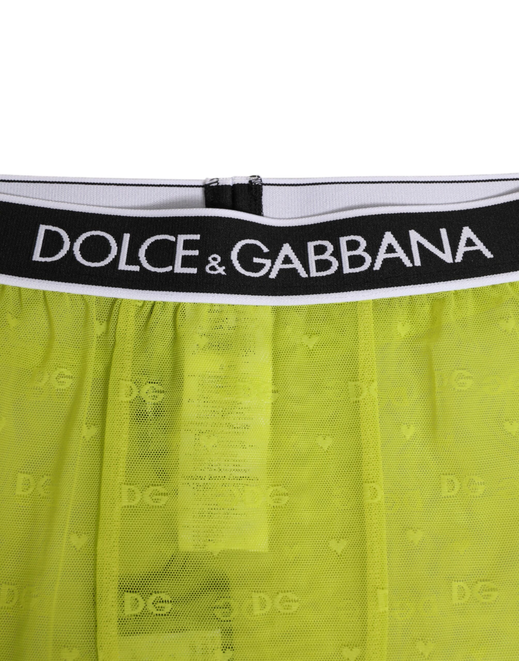 Dolce & Gabbana Neon Green Nylon Logo Lace Leggings Pants Underwear - Image 4