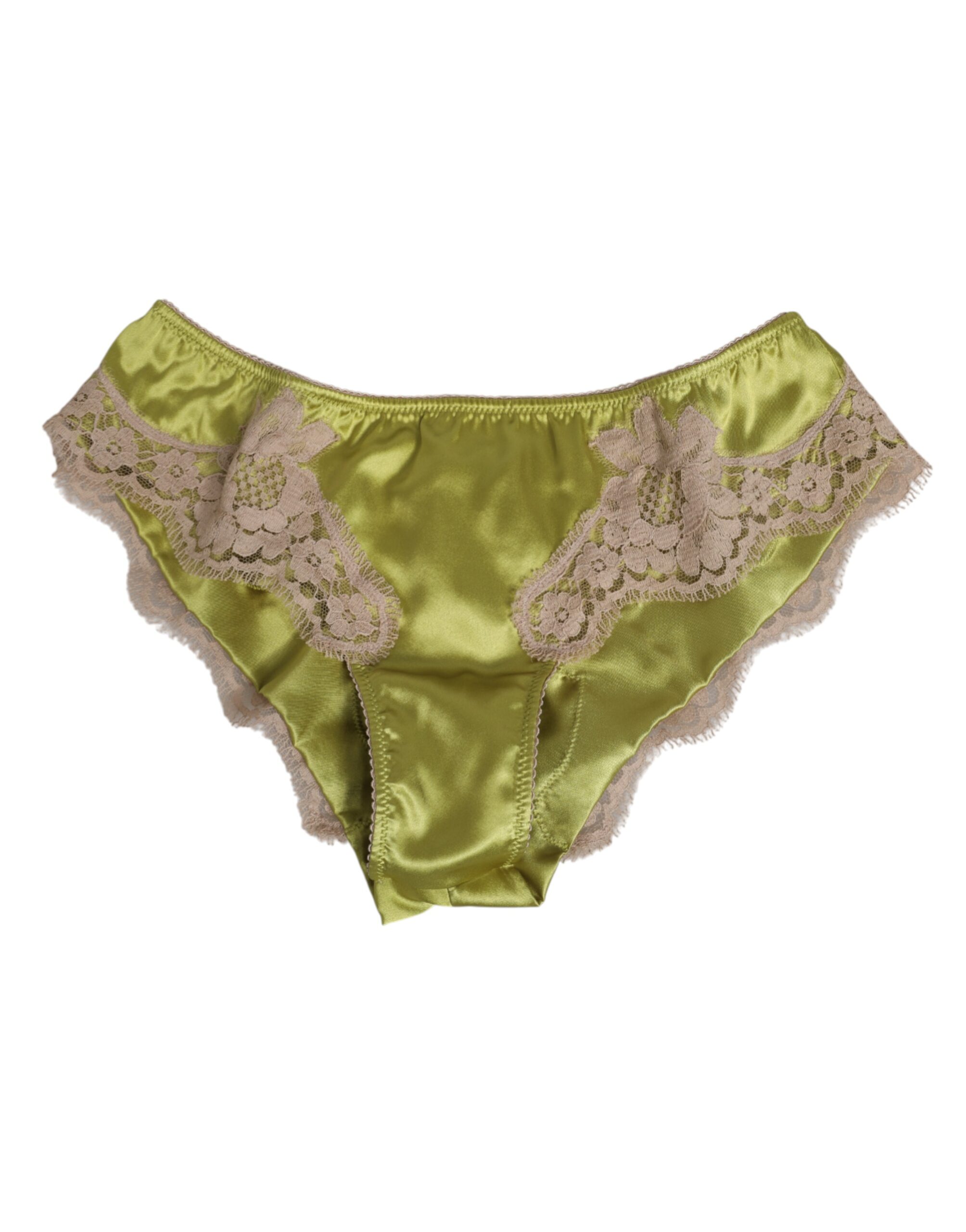 Dolce & Gabbana Green Silk Satin Floral Lace Trim Panty Underwear - Image 2