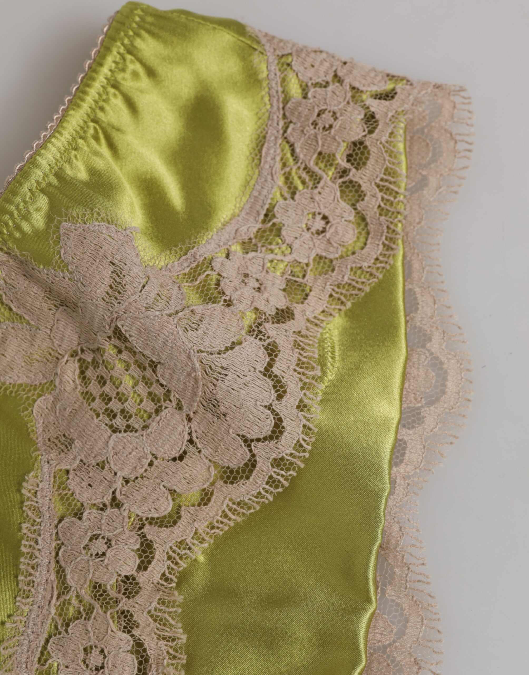 Dolce & Gabbana Green Silk Satin Floral Lace Trim Panty Underwear - Image 3