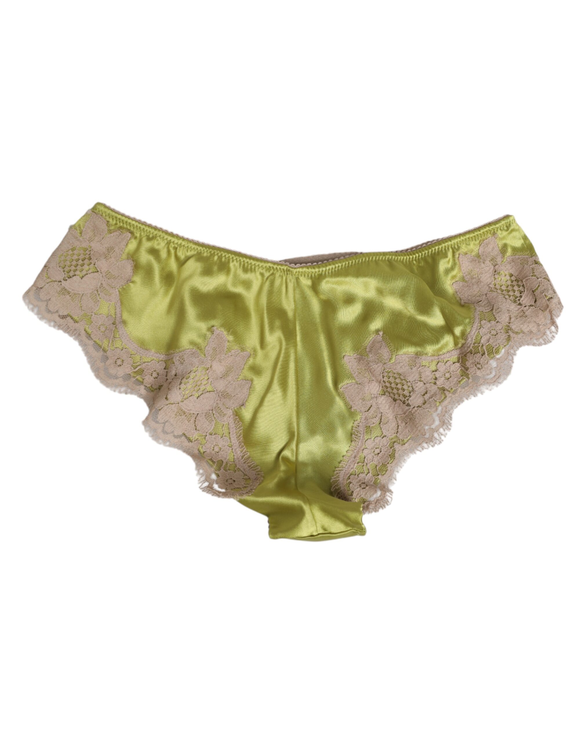 Dolce & Gabbana Green Silk Satin Floral Lace Trim Panty Underwear - Image 5