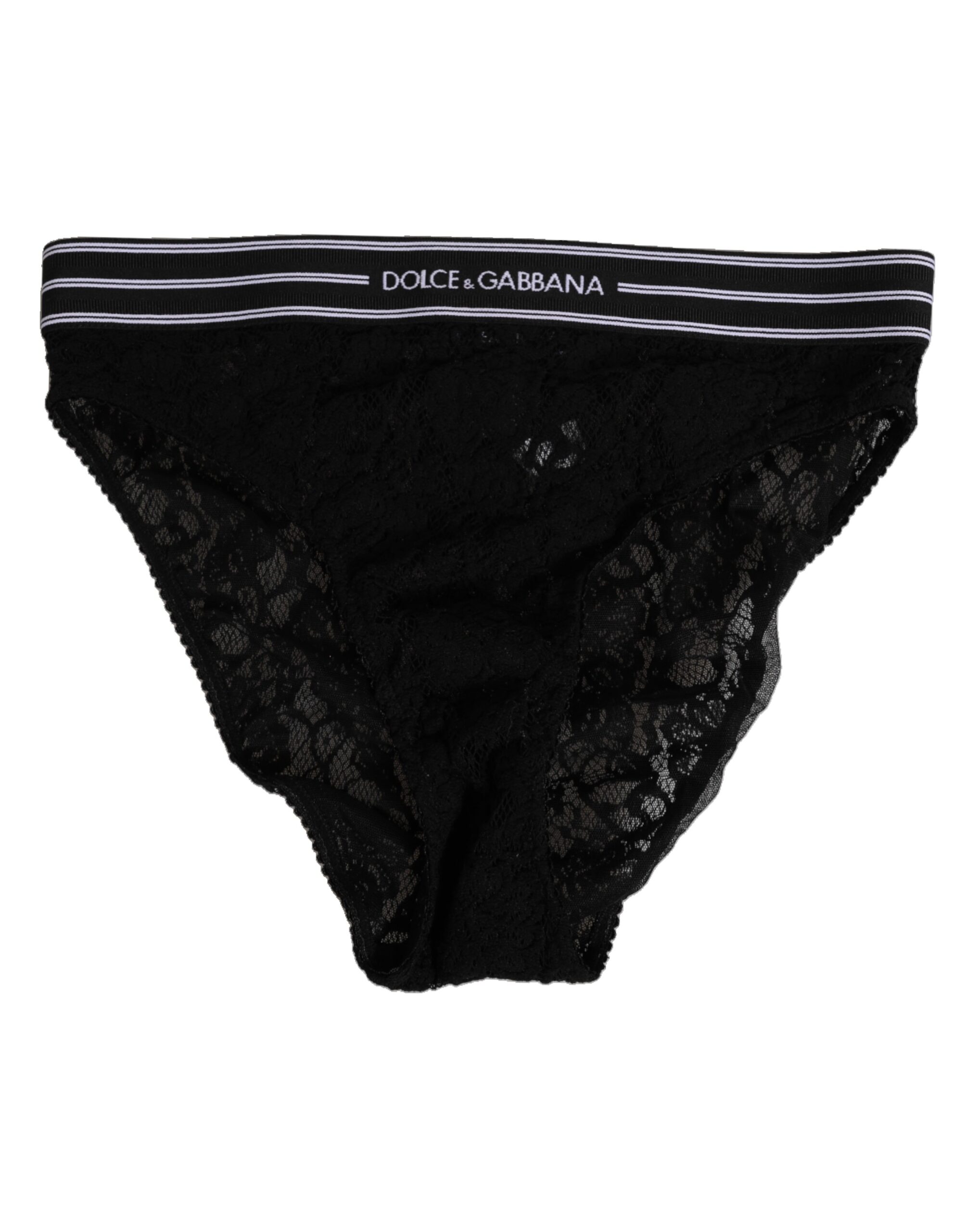 Dolce & Gabbana Black Lace Slip Brief Logo Waistband Underwear - Image 2