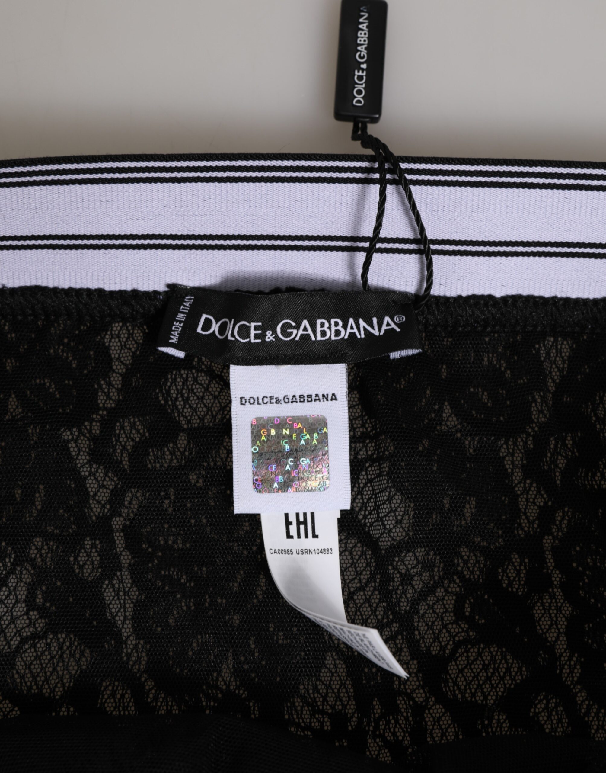 Dolce & Gabbana Black Lace Slip Brief Logo Waistband Underwear - Image 4