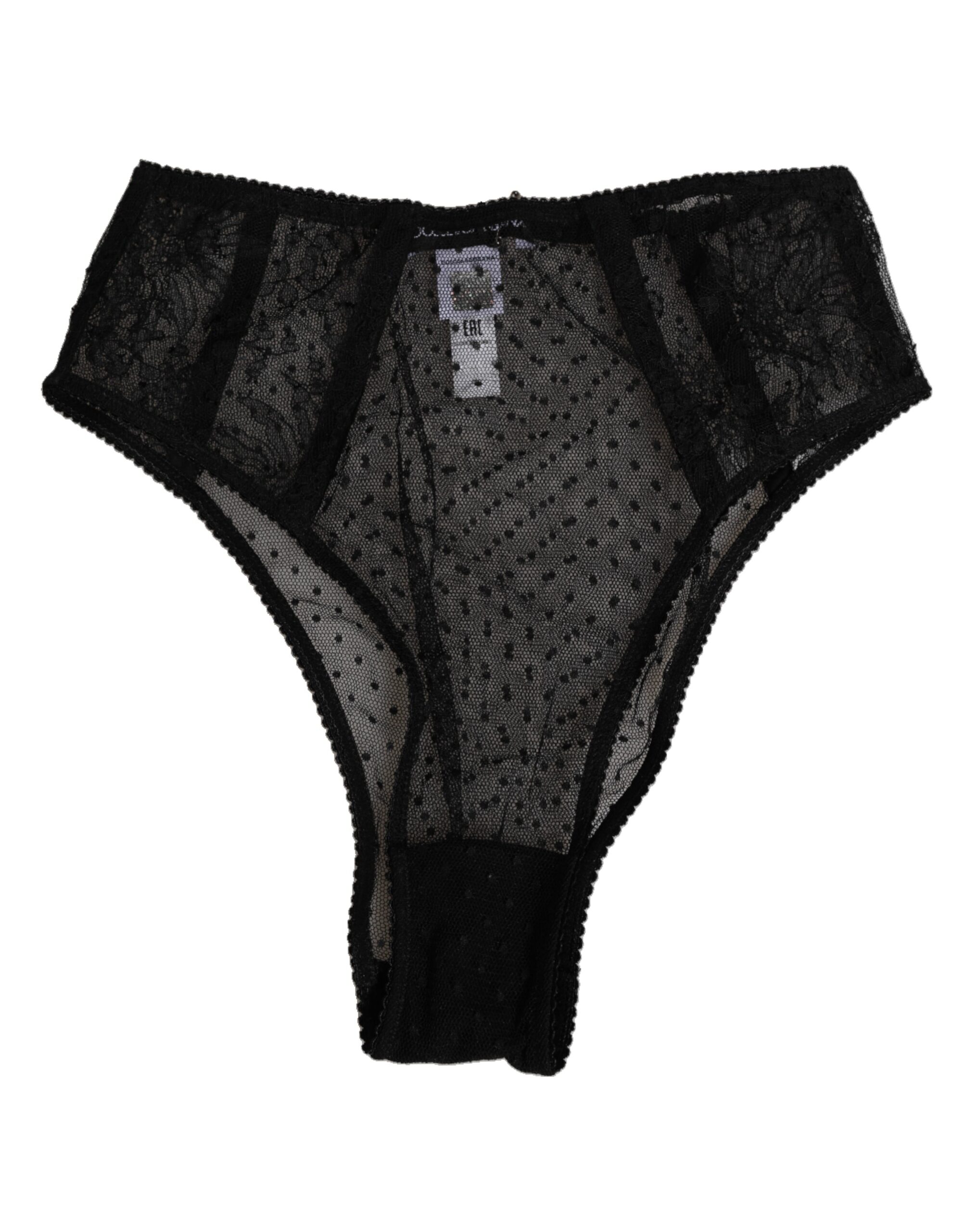 Dolce & Gabbana Black Lace Polka Dot Mesh High Waist Underwear - Image 2