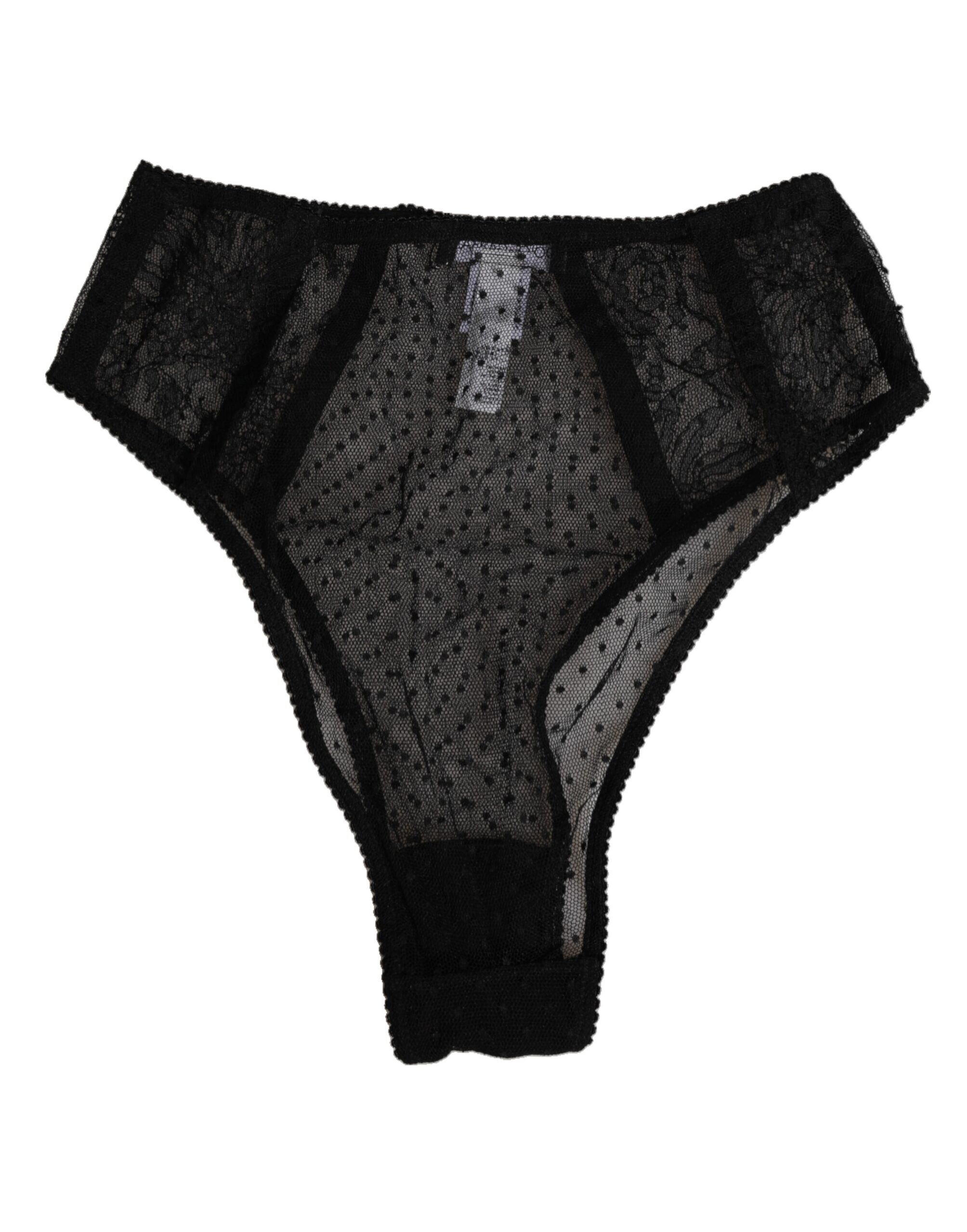 Dolce & Gabbana Black Lace Polka Dot Mesh High Waist Underwear - Image 5