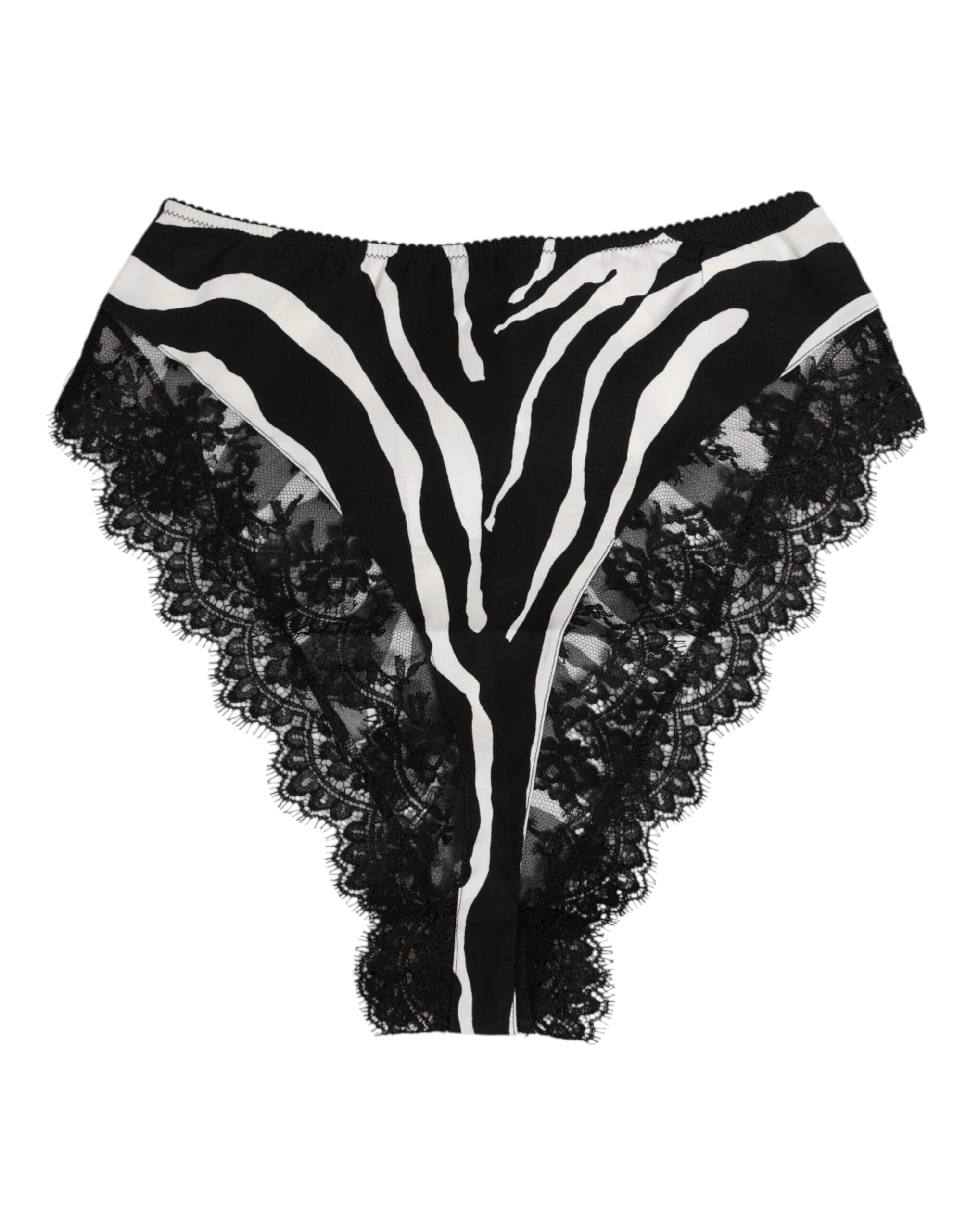 Dolce & Gabbana Black Silk Zebra Print Lace High Waist Underwear - Image 2