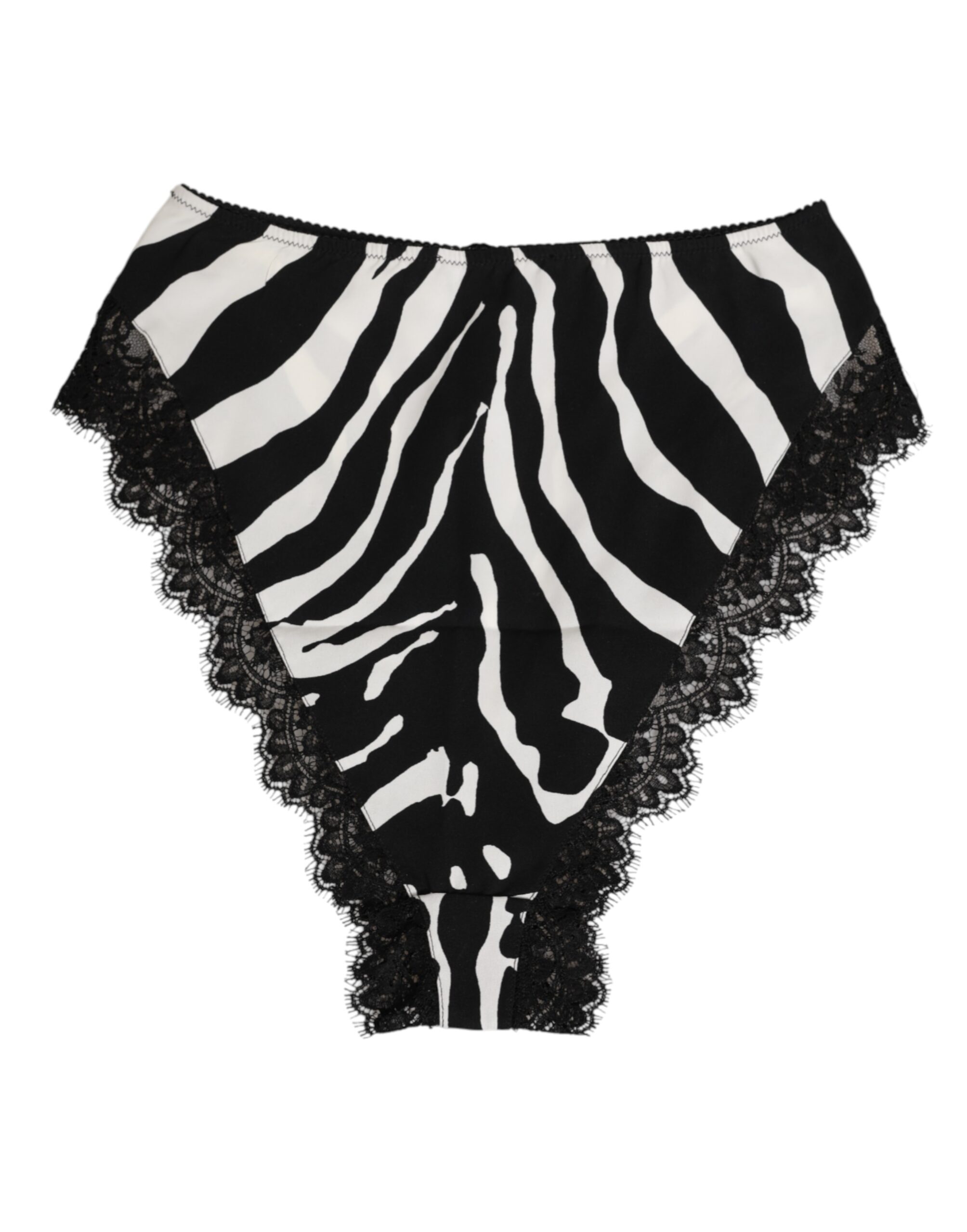 Dolce & Gabbana Black Silk Zebra Print Lace High Waist Underwear - Image 4