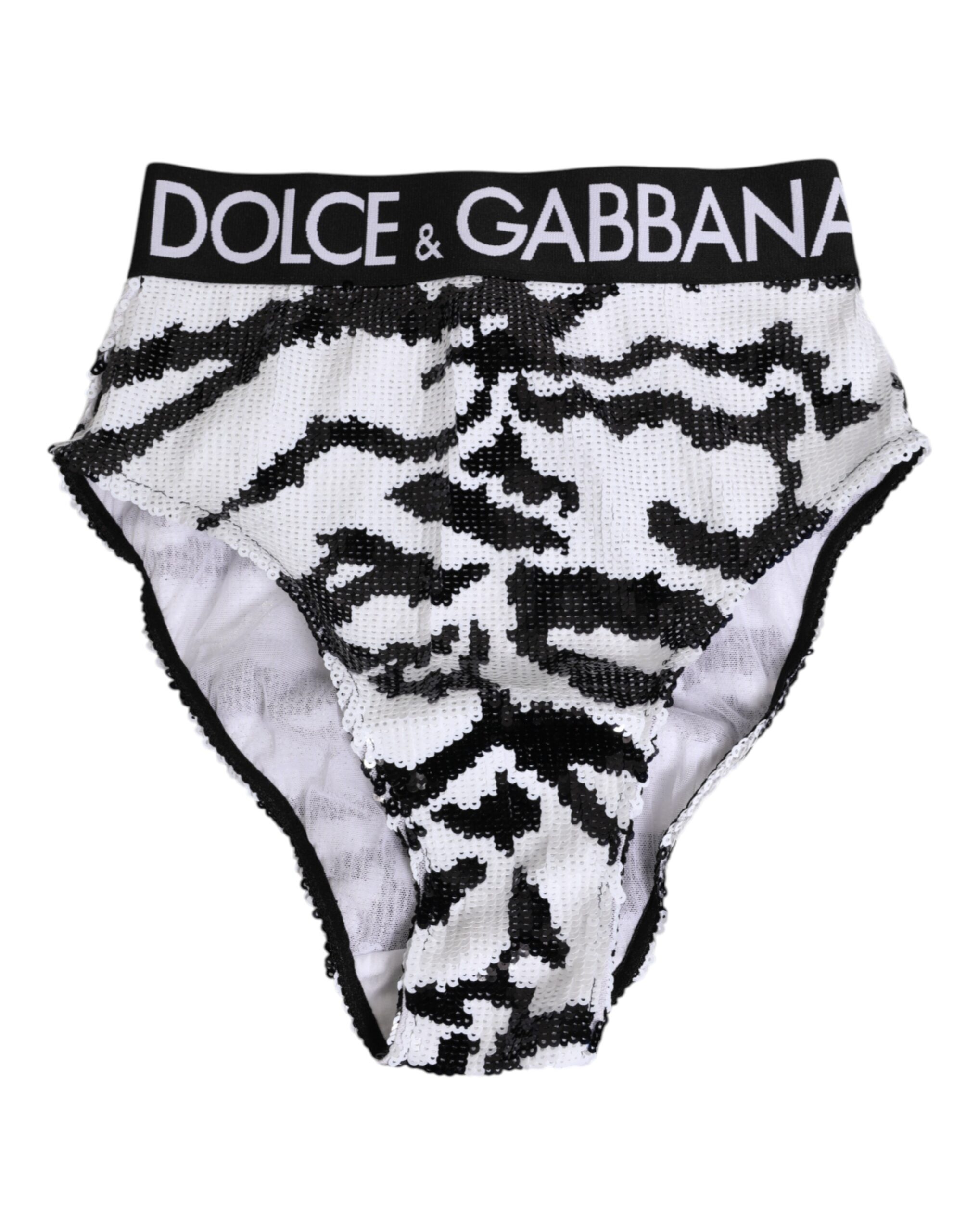 Dolce & Gabbana Black White Sequin High Waist Panty Underwear - Image 2