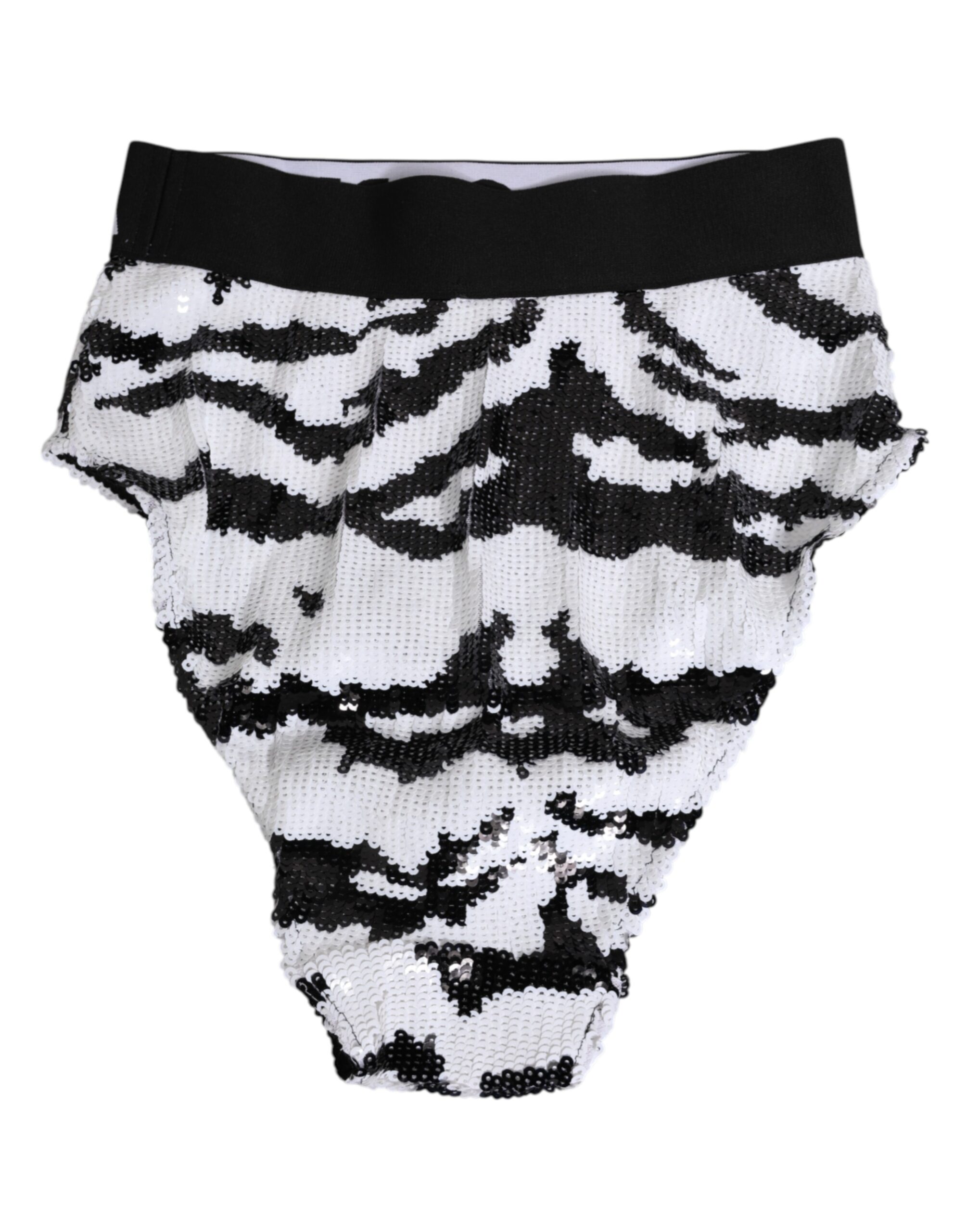 Dolce & Gabbana Black White Sequin High Waist Panty Underwear - Image 4