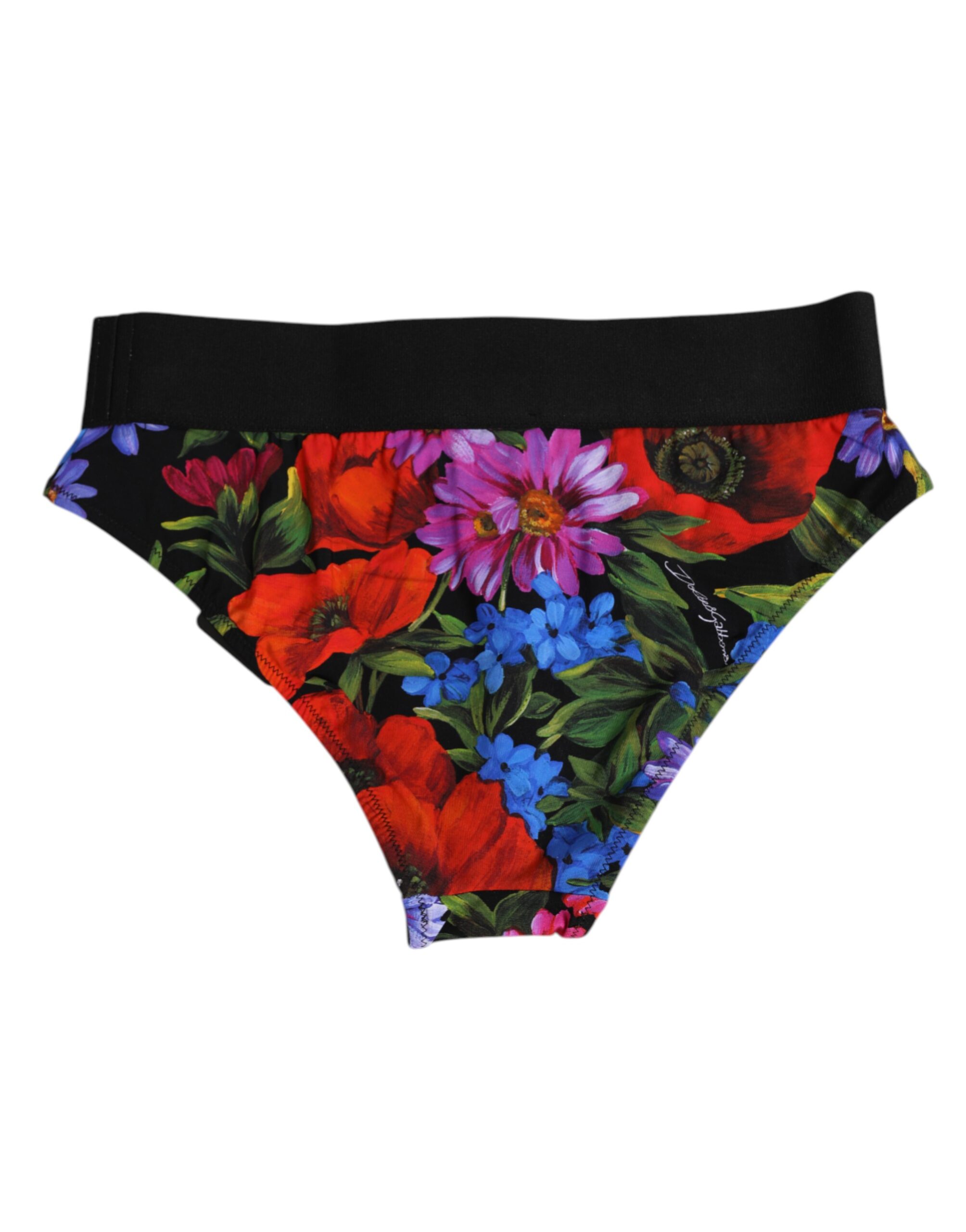 Dolce & Gabbana Black Floral Print High Waist Panty Underwear - Image 5