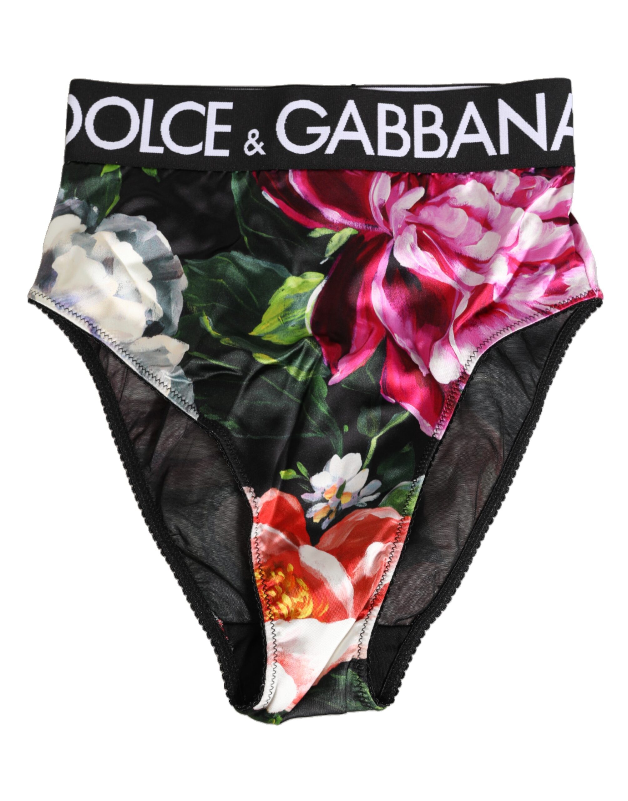 Dolce & Gabbana Black Floral Print High Waist Panty Underwear - Image 2