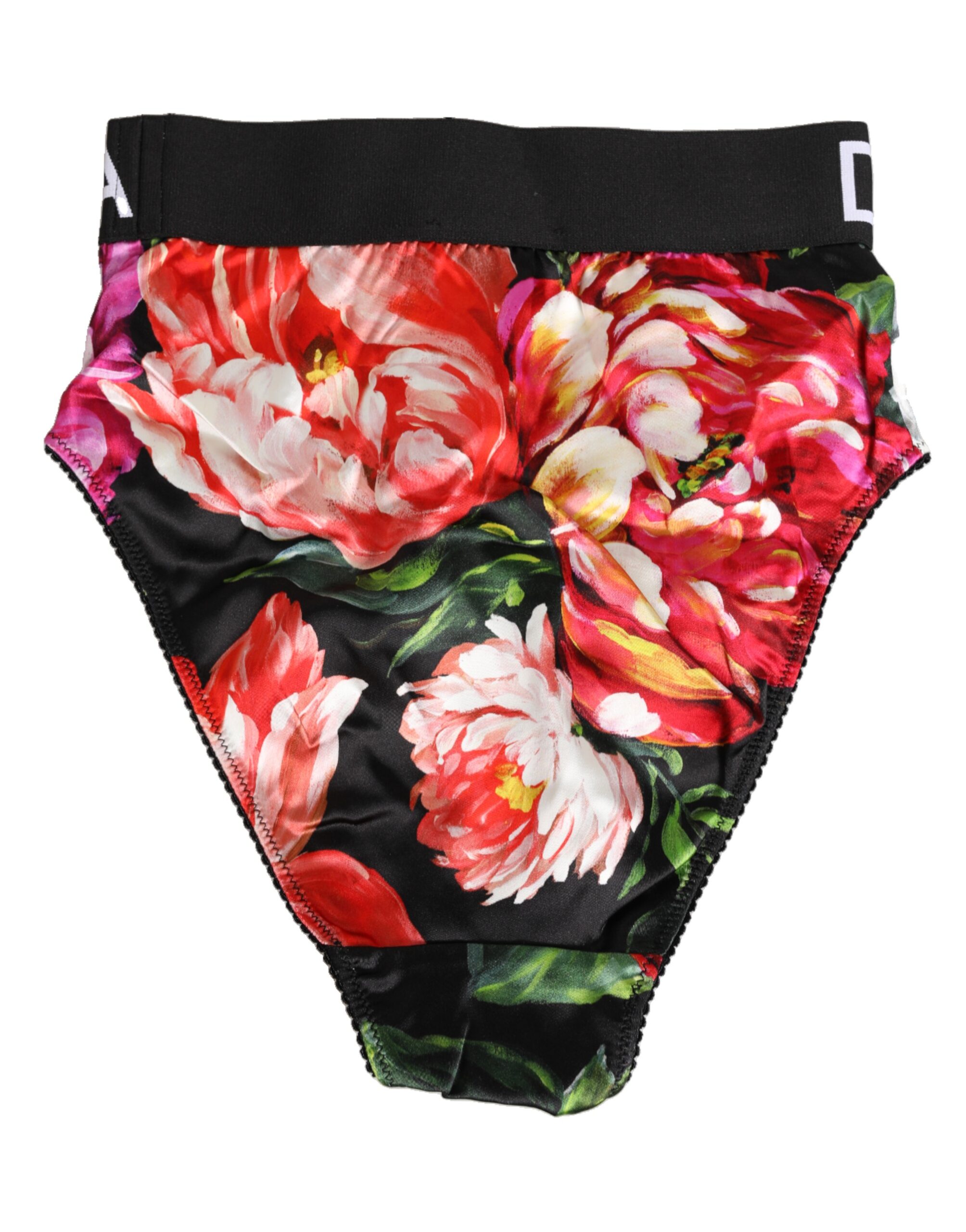 Dolce & Gabbana Black Floral Print High Waist Panty Underwear - Image 5