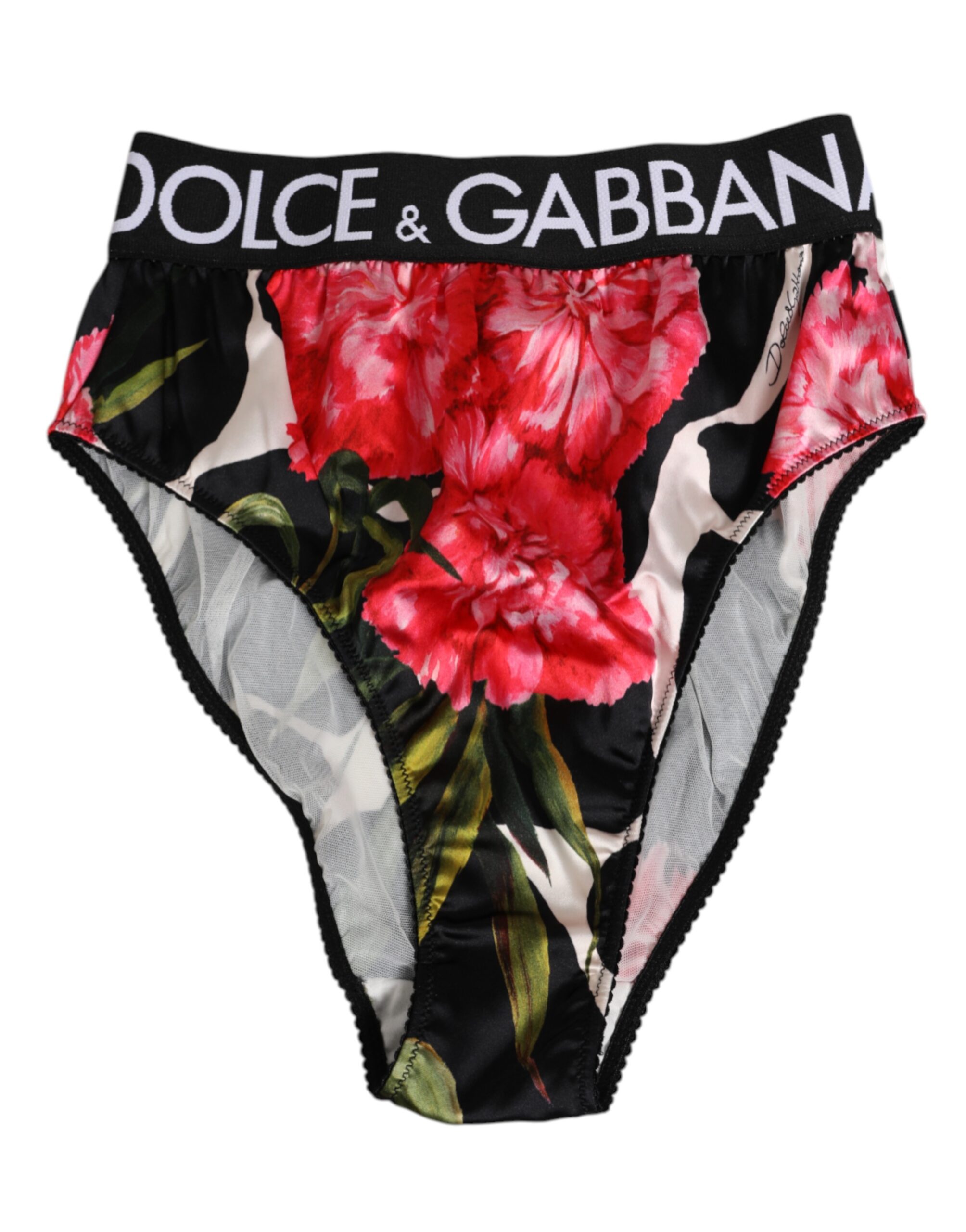 Dolce & Gabbana Black Floral Print High Waist Panty Underwear - Image 2