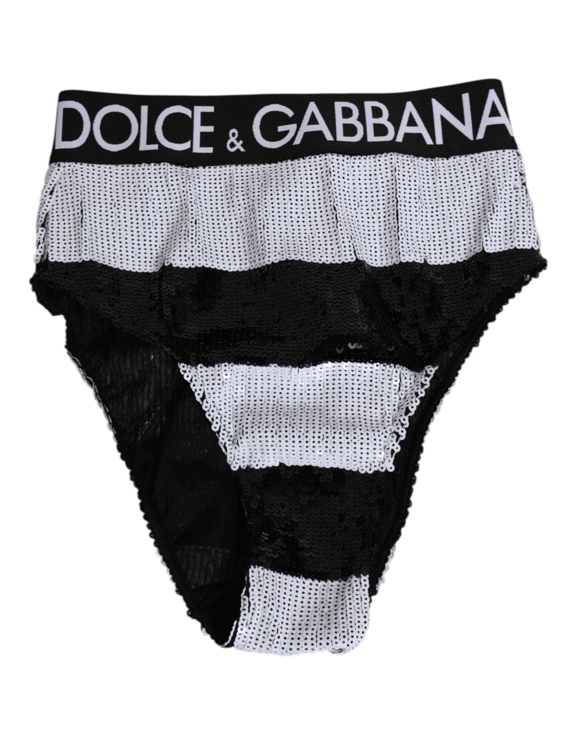 Dolce & Gabbana Black White Sequin High Waist Panty Underwear - Image 2