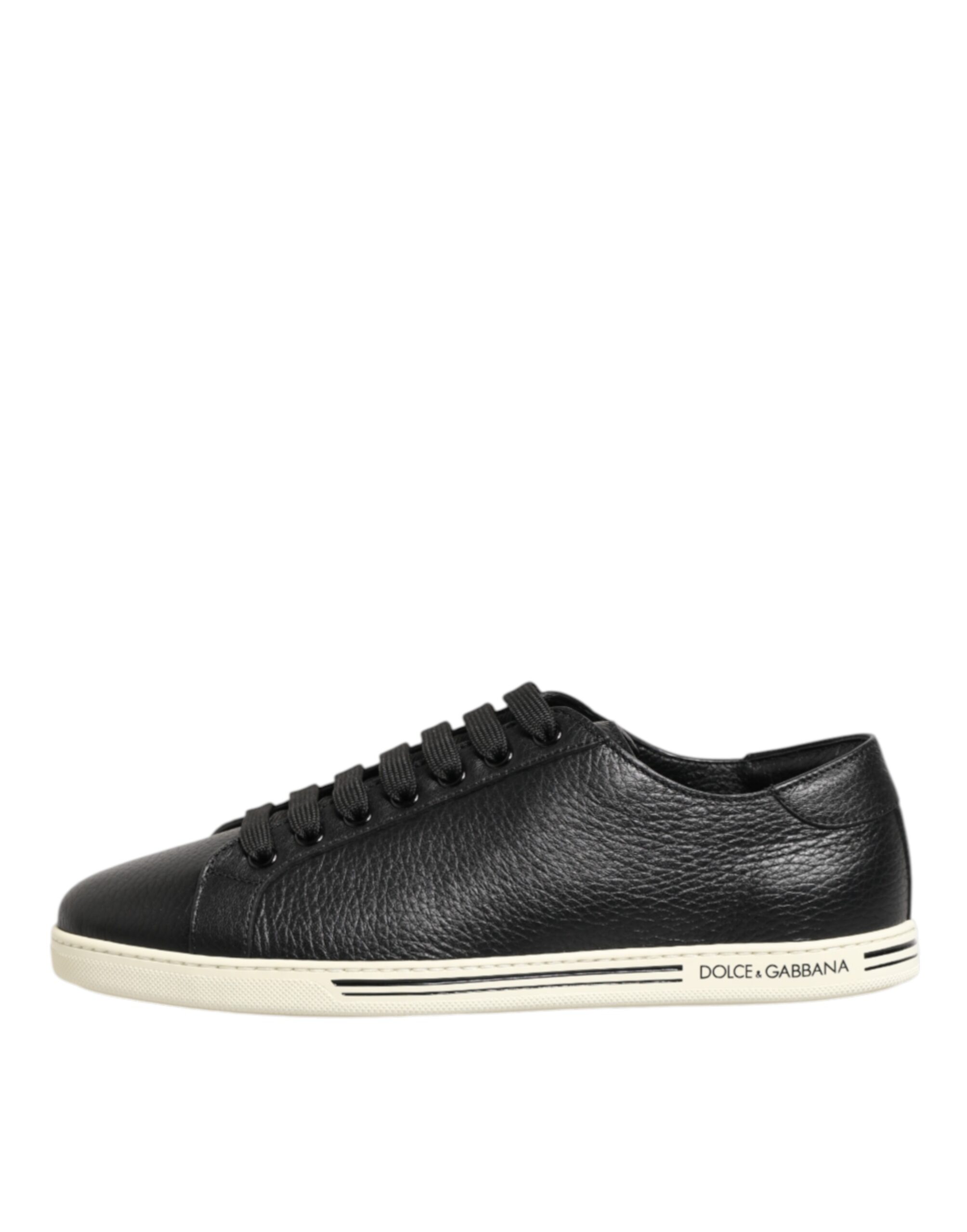 Dolce & Gabbana Black Leather Lace Up Low Top Sneakers Shoes - Image 7