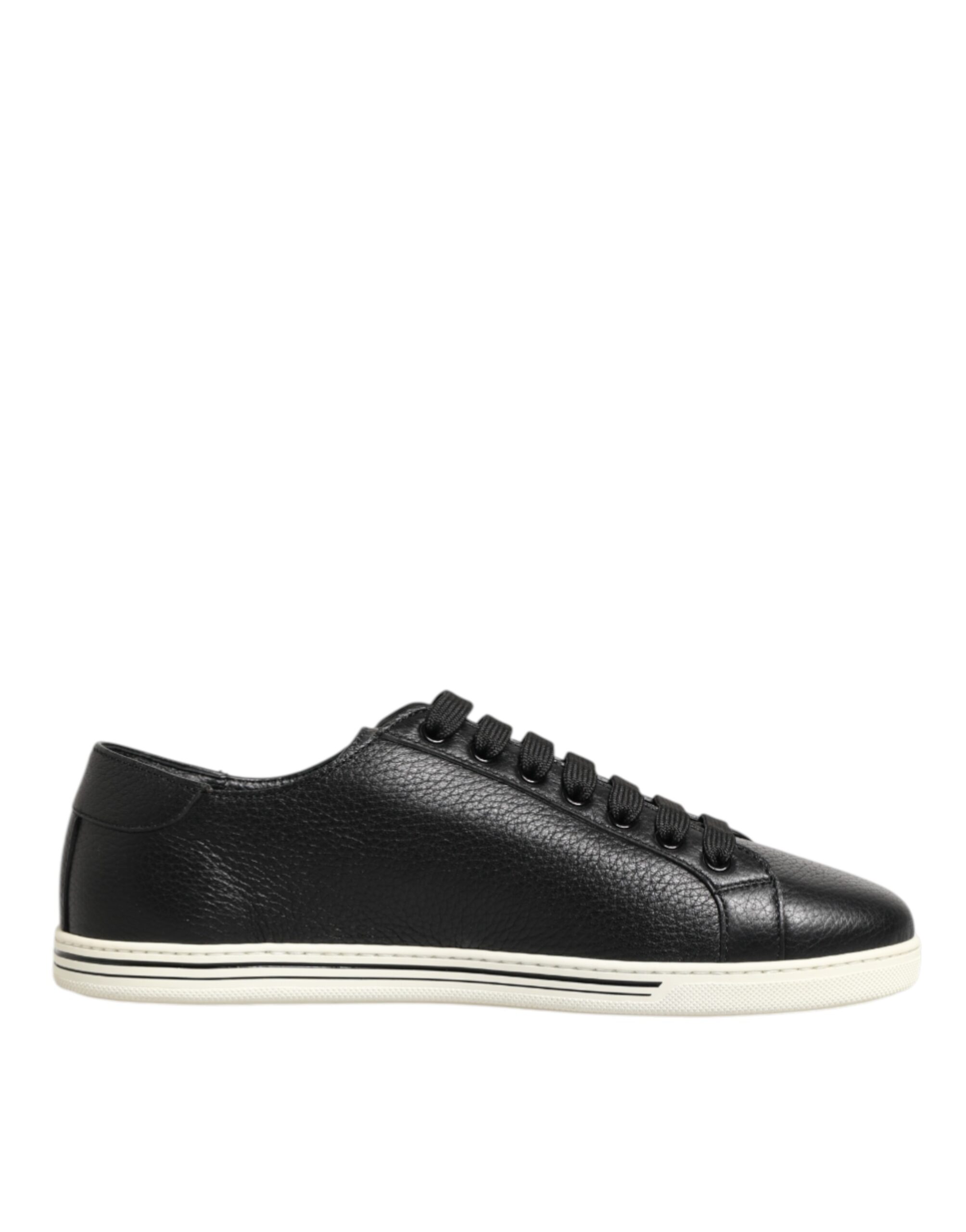 Dolce & Gabbana Black Leather Lace Up Low Top Sneakers Shoes - Image 2