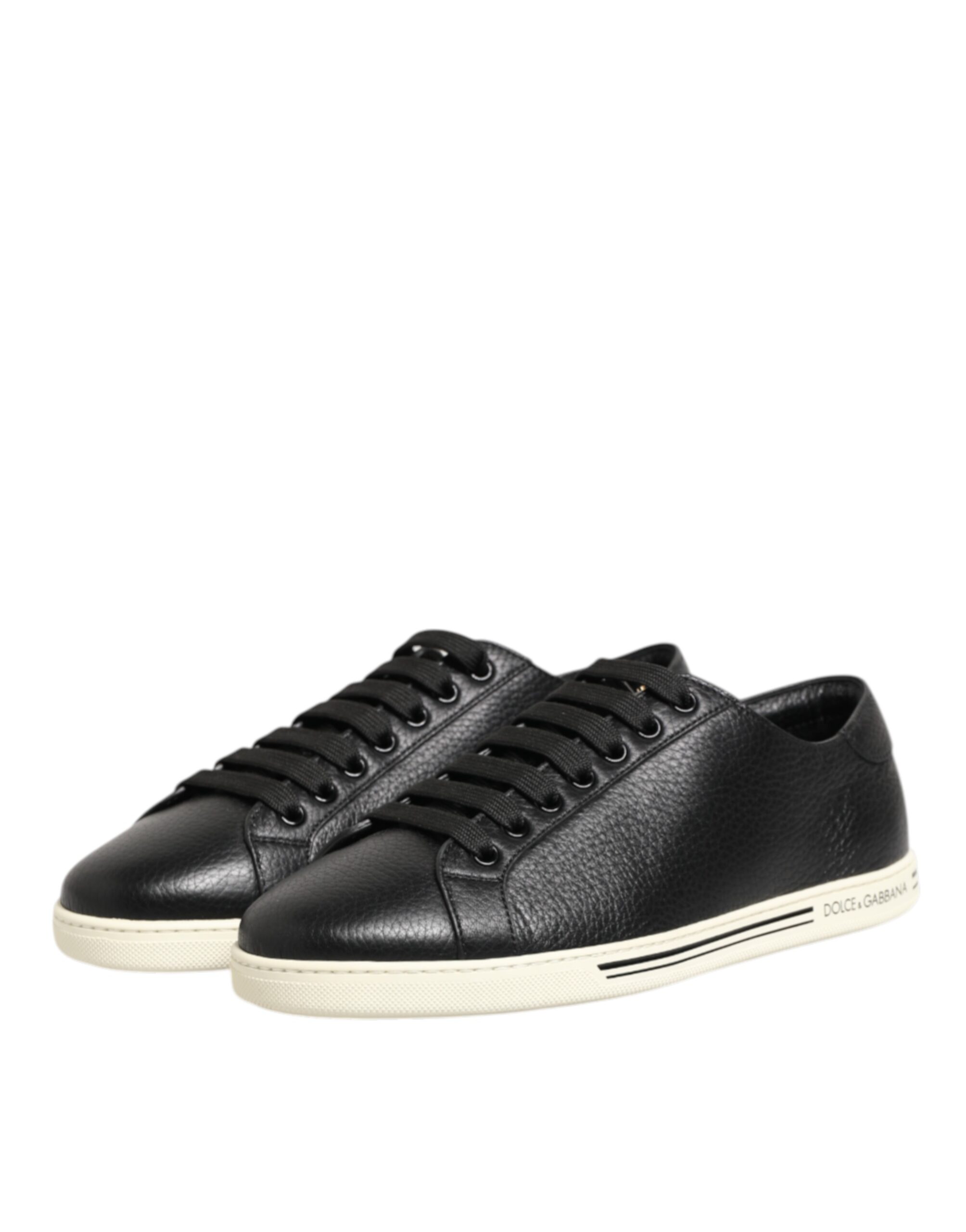 Dolce & Gabbana Black Leather Lace Up Low Top Sneakers Shoes - Image 5