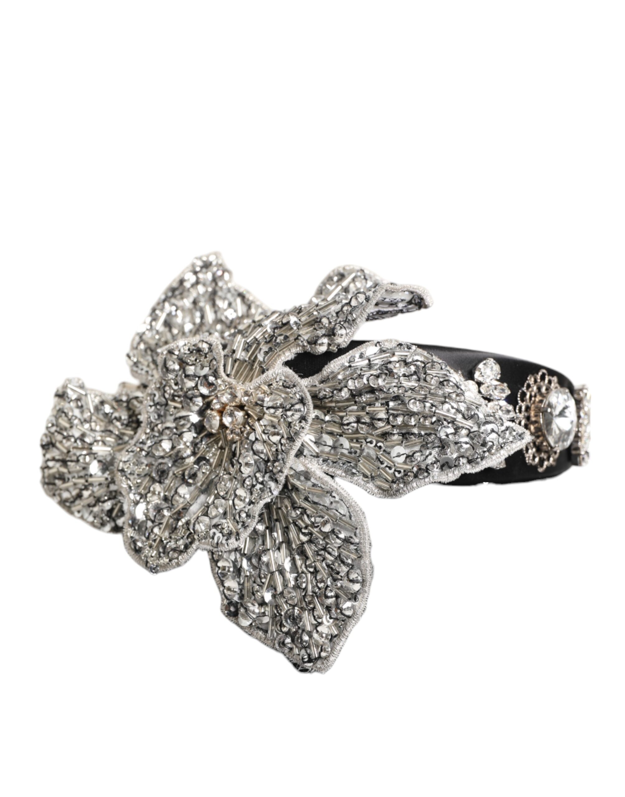 Dolce & Gabbana Black Hair Flower Crystal LIMONI Women Headband Diadem - Image 2