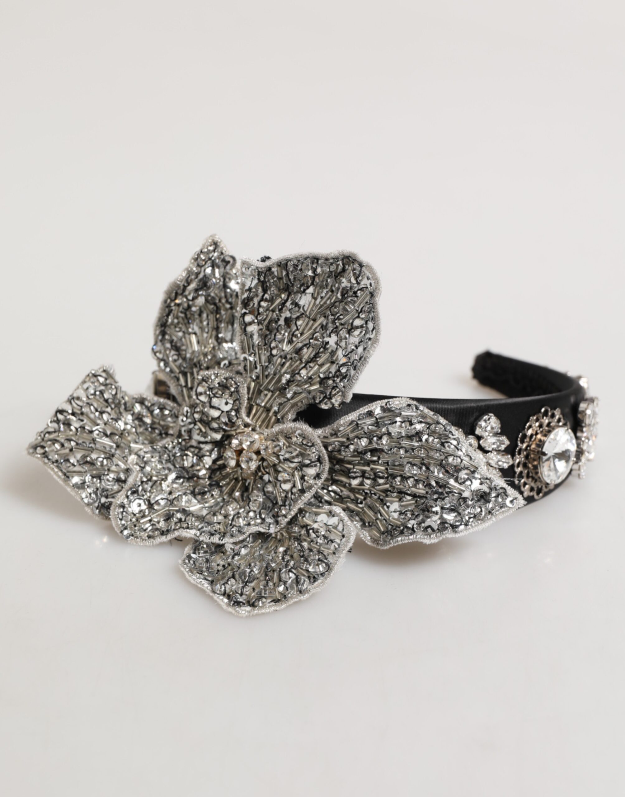 Dolce & Gabbana Black Hair Flower Crystal LIMONI Women Headband Diadem - Image 5