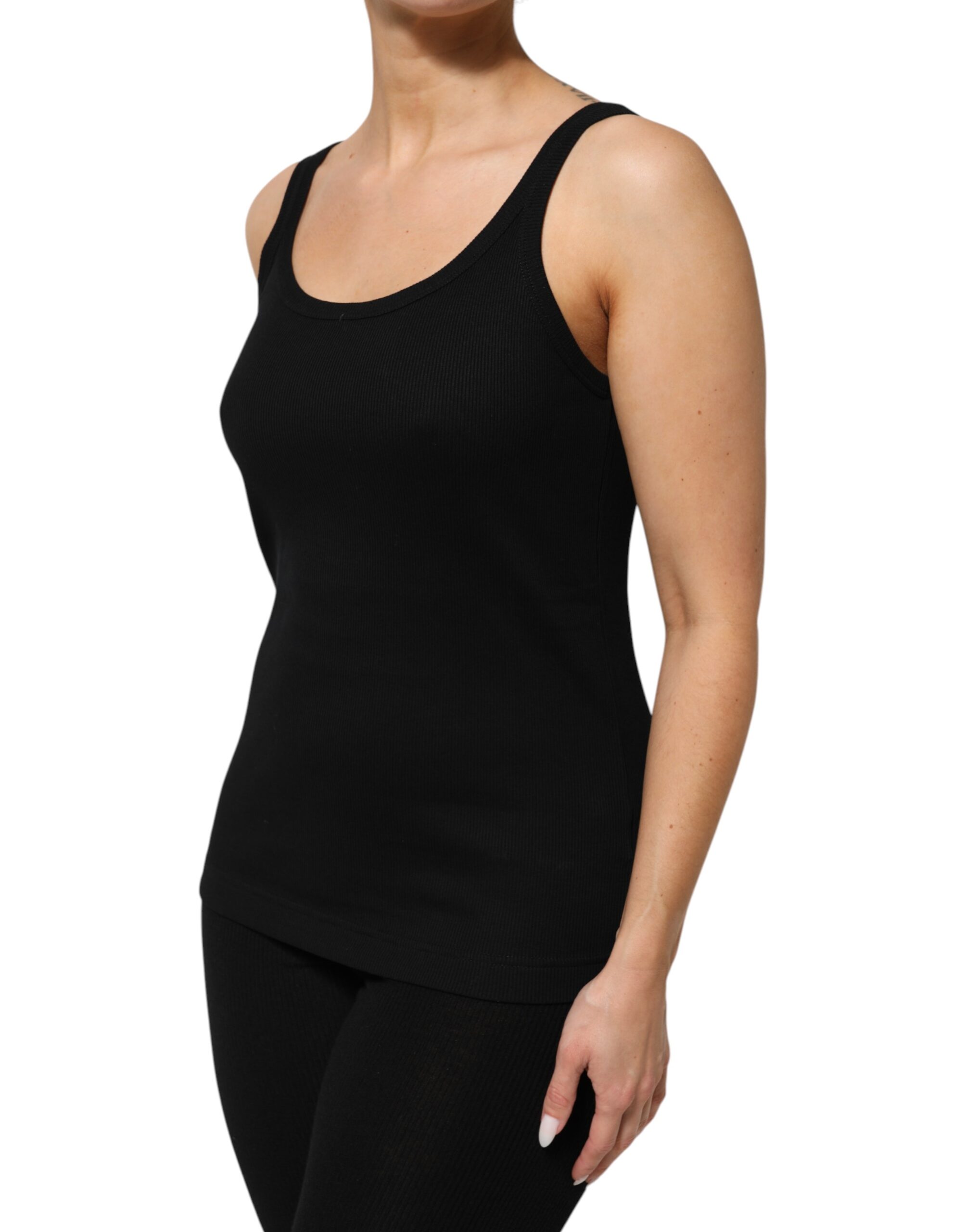 Dolce & Gabbana Black Cotton Sleeveless Women Tank Top - Image 3