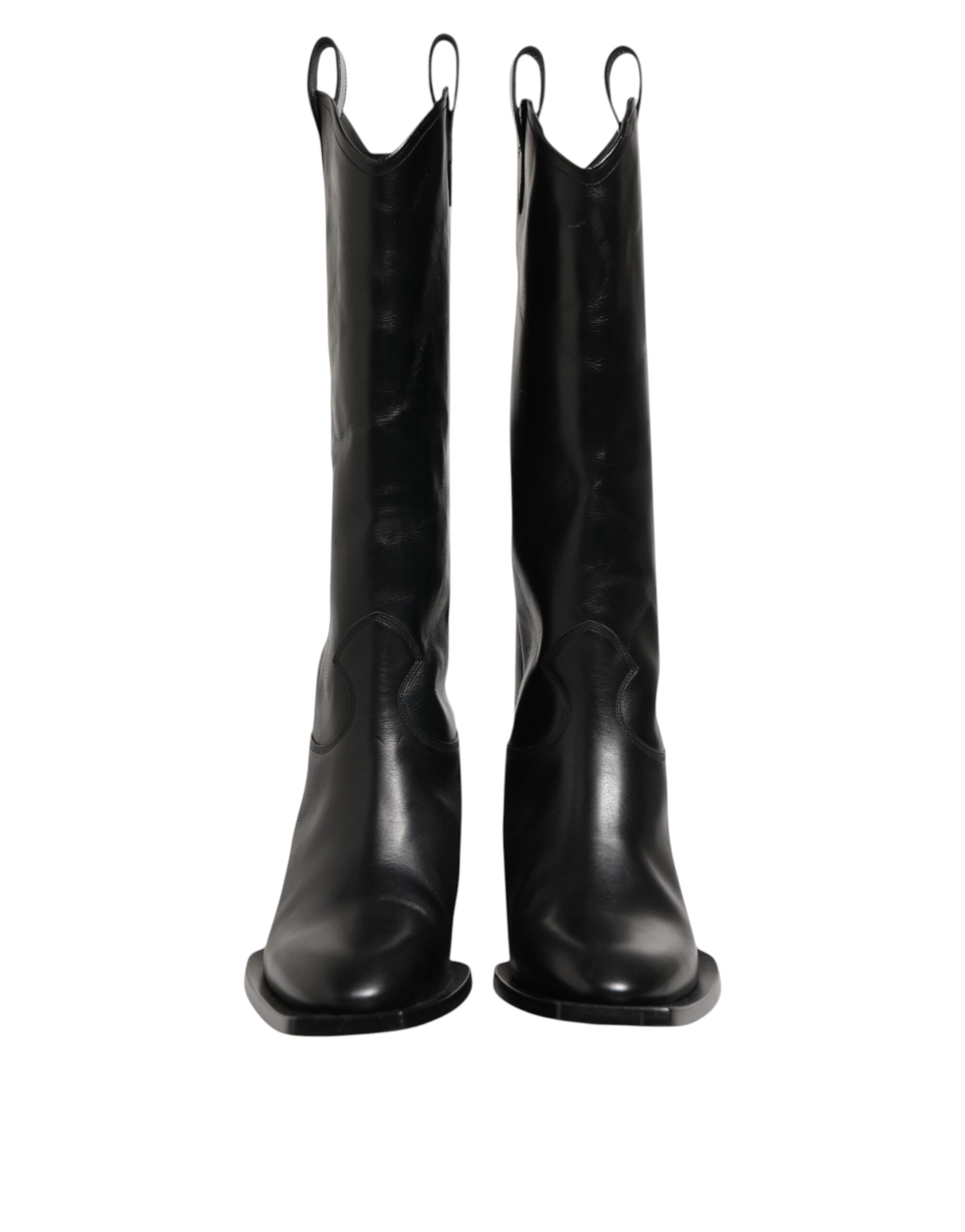 Dolce & Gabbana Black Leather Over The Calf Biker Boots Shoes - Image 3