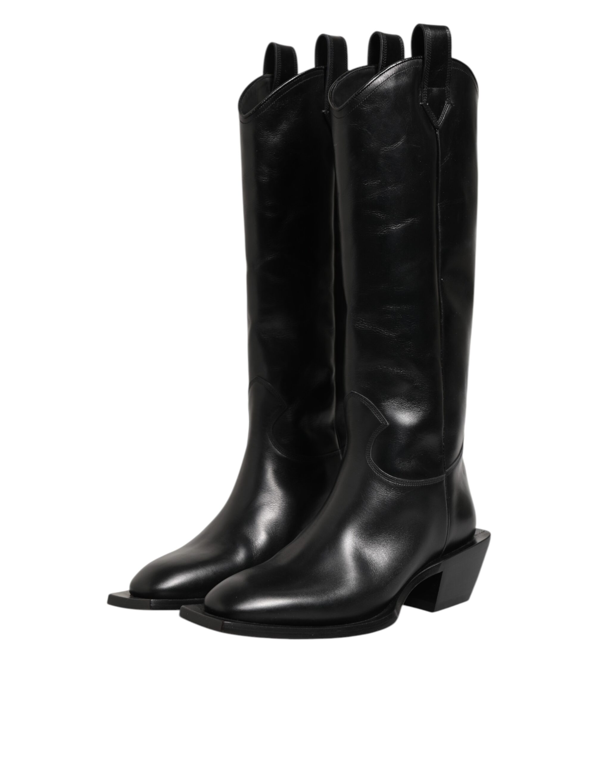 Dolce & Gabbana Black Leather Over The Calf Biker Boots Shoes - Image 4