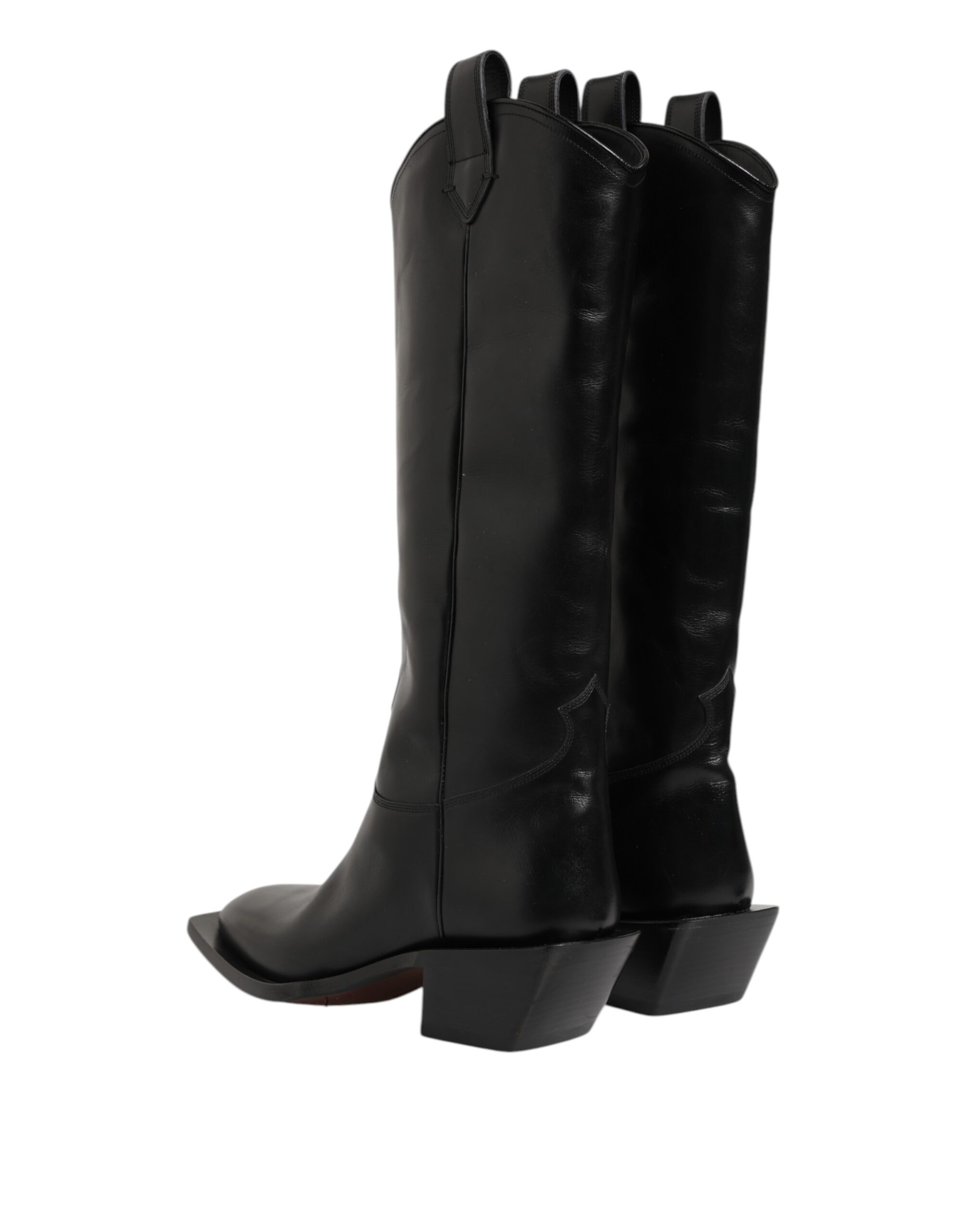 Dolce & Gabbana Black Leather Over The Calf Biker Boots Shoes - Image 5