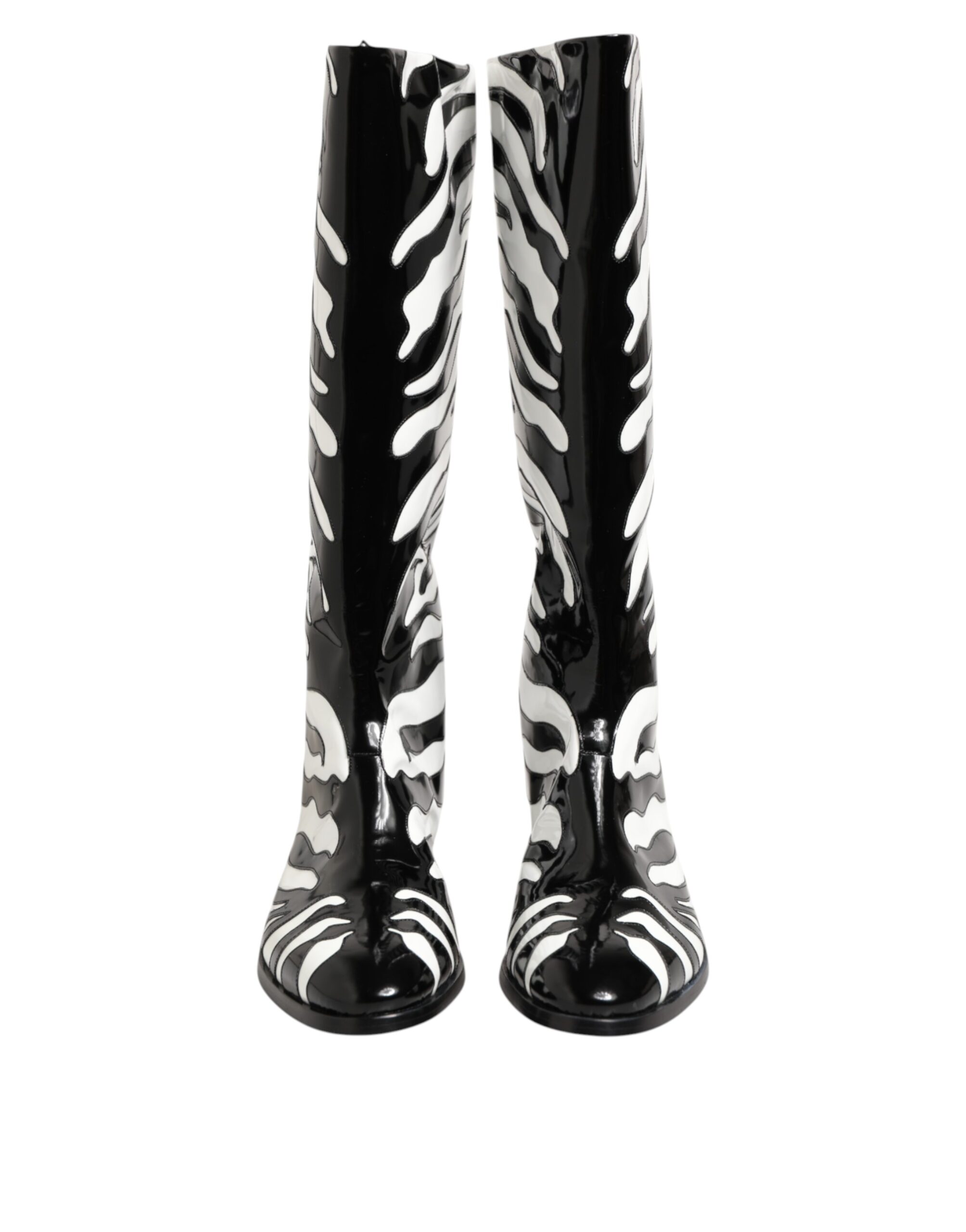 Dolce & Gabbana Black White Zebra Over The Calf Boots Shoes - Image 3