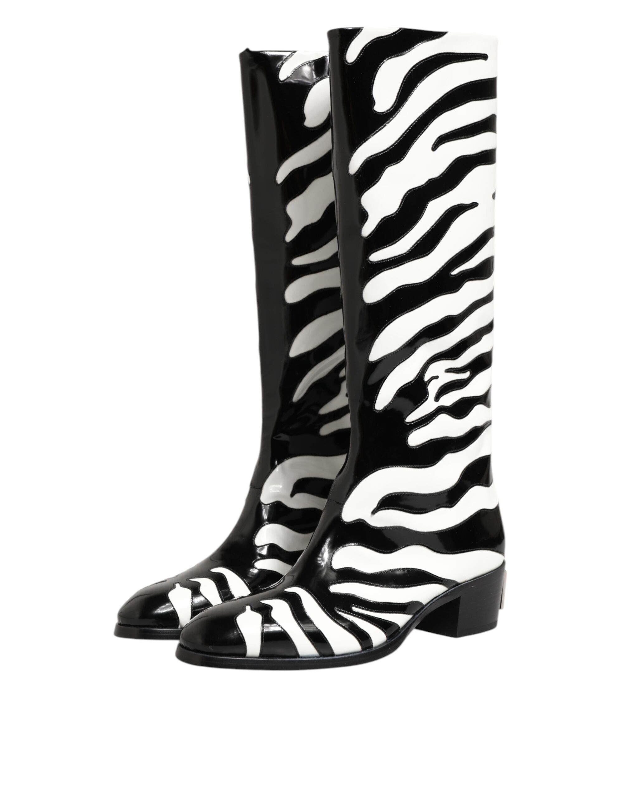 Dolce & Gabbana Black White Zebra Over The Calf Boots Shoes - Image 4