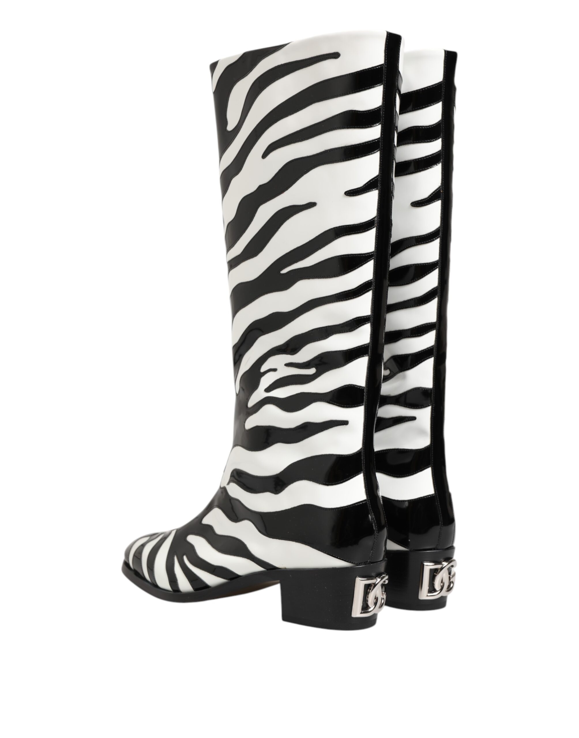 Dolce & Gabbana Black White Zebra Over The Calf Boots Shoes - Image 5