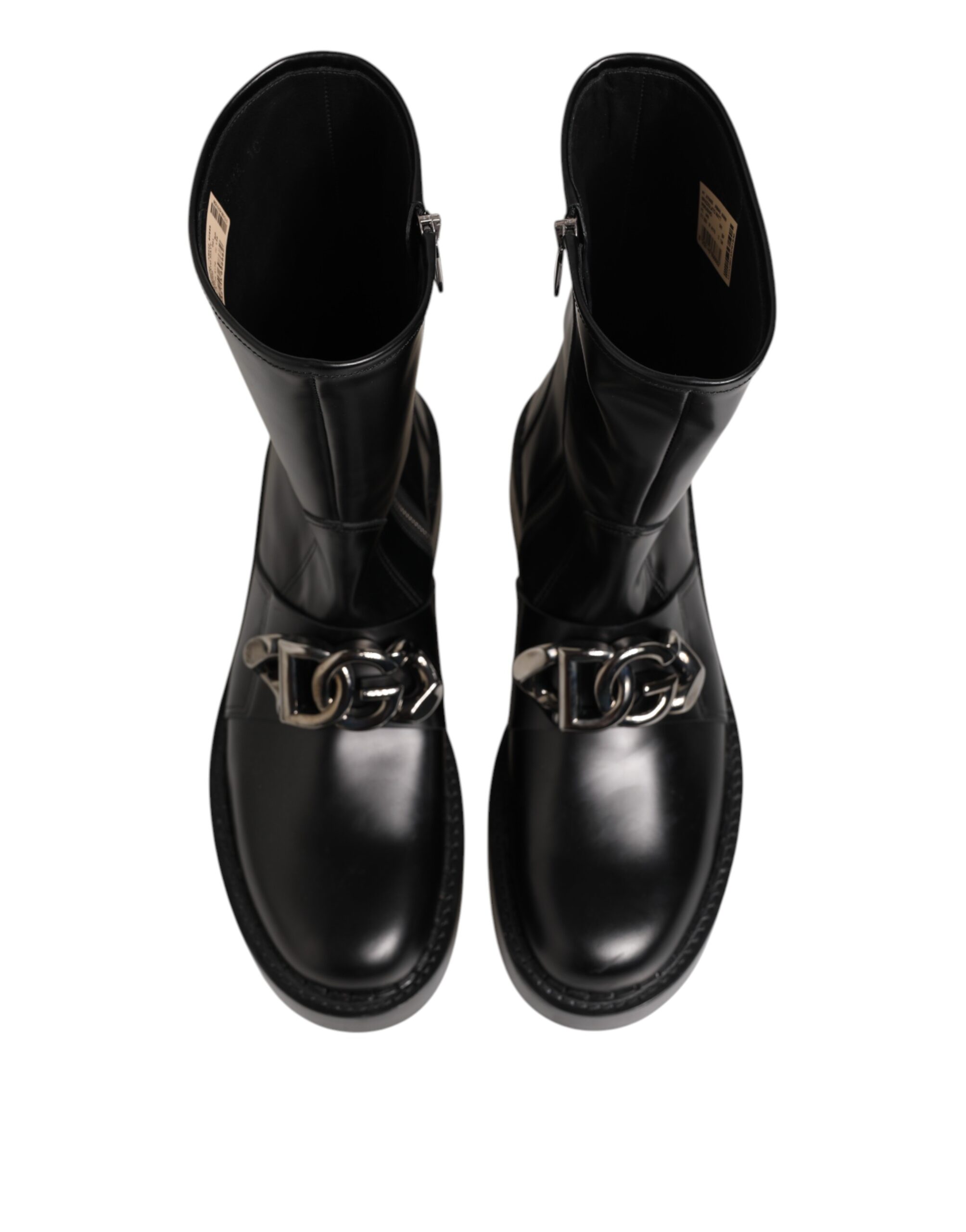 Dolce & Gabbana Black Logo Plaque Mid Calf Biker Boots Shoes - Image 4