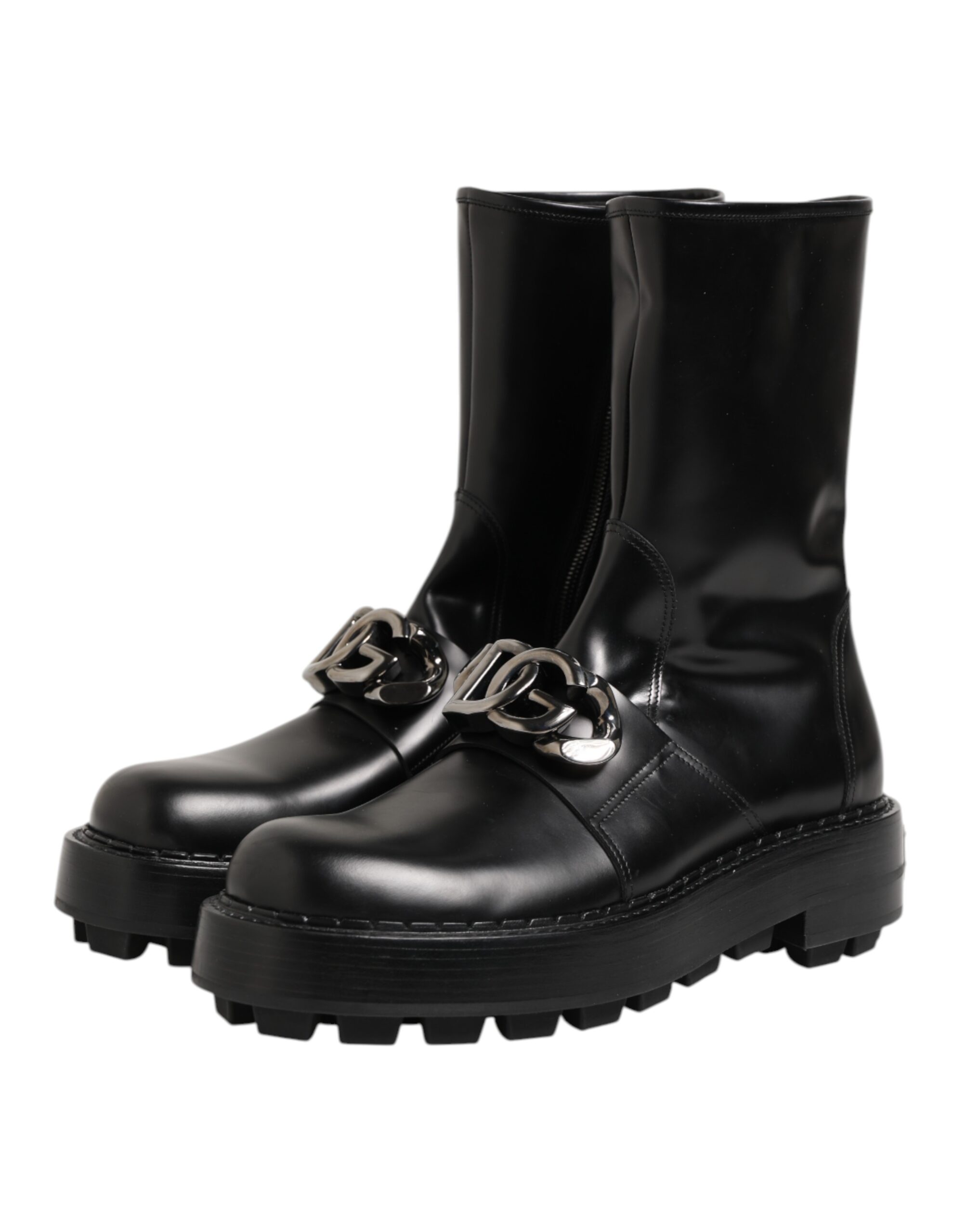 Dolce & Gabbana Black Logo Plaque Mid Calf Biker Boots Shoes - Image 5