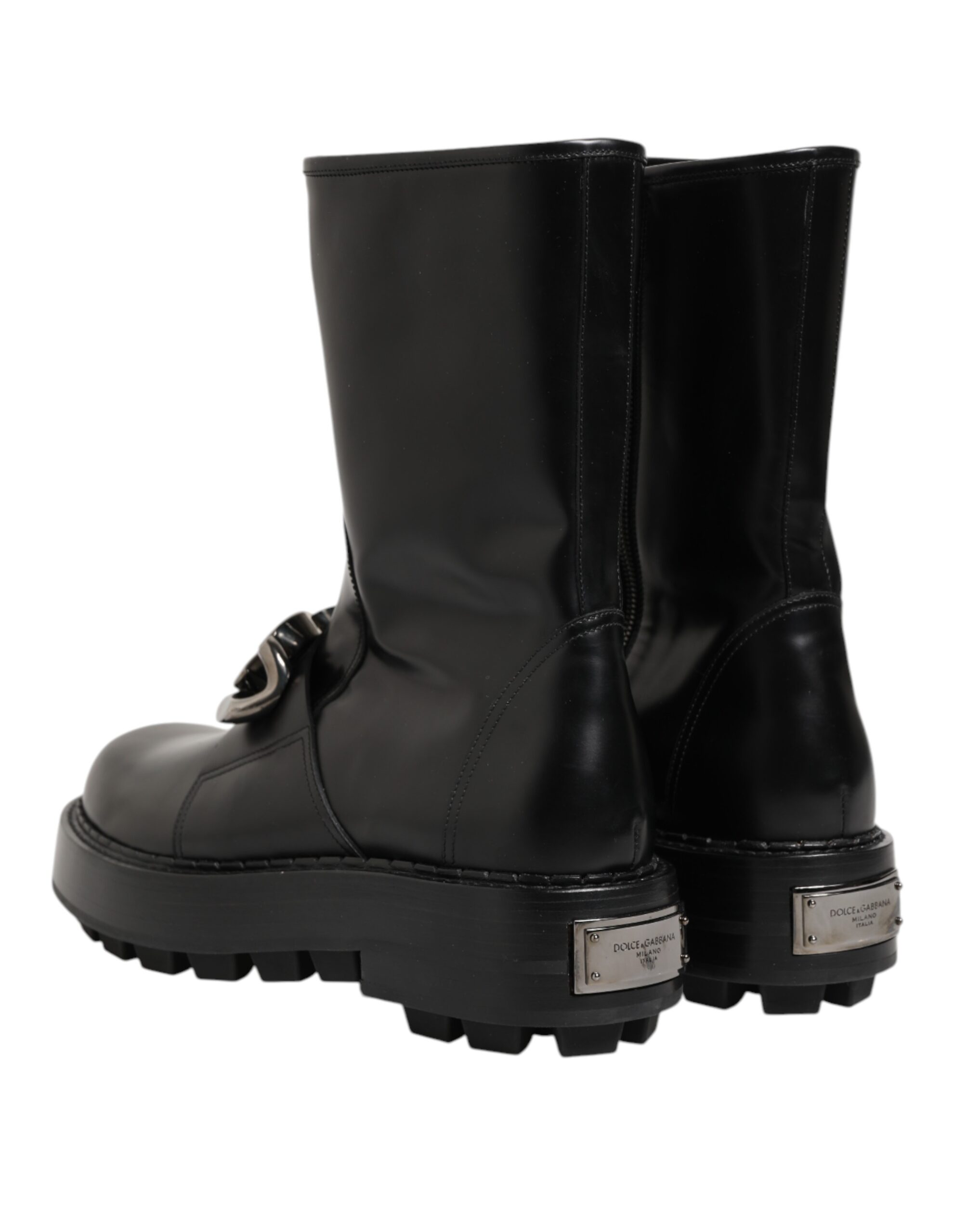 Dolce & Gabbana Black Logo Plaque Mid Calf Biker Boots Shoes - Image 6