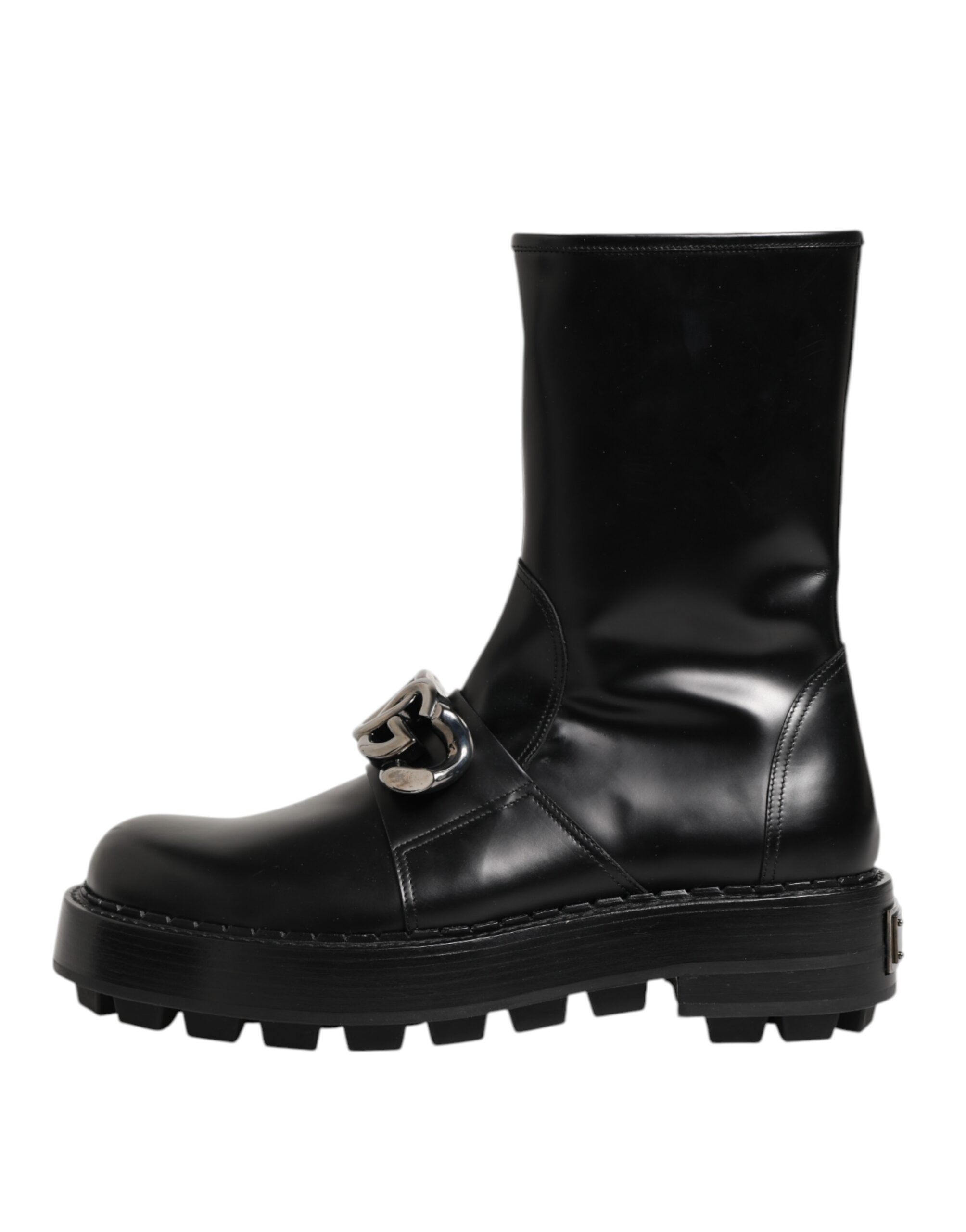 Dolce & Gabbana Black Logo Plaque Mid Calf Biker Boots Shoes - Image 7