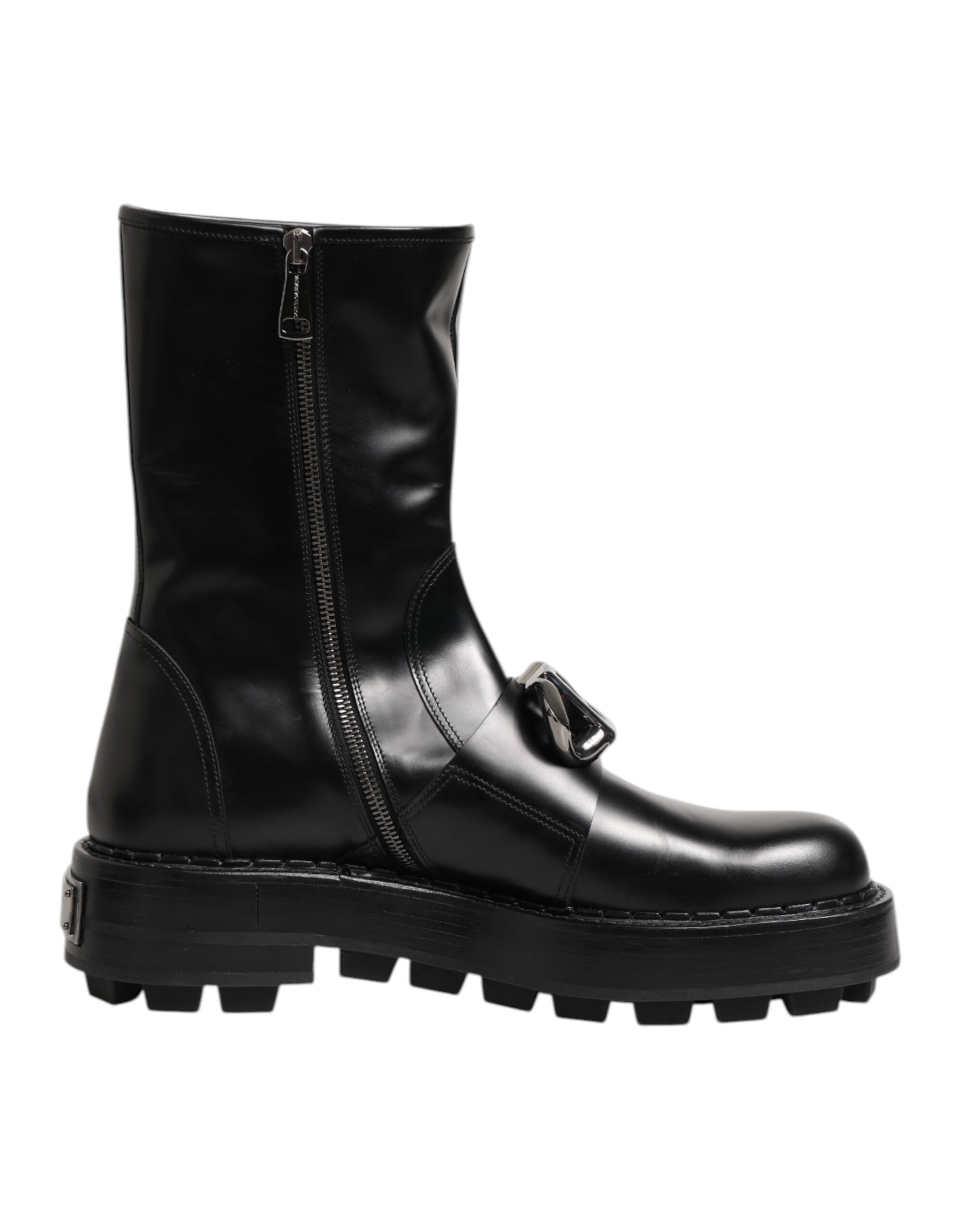 Dolce & Gabbana Black Logo Plaque Mid Calf Biker Boots Shoes - Image 2