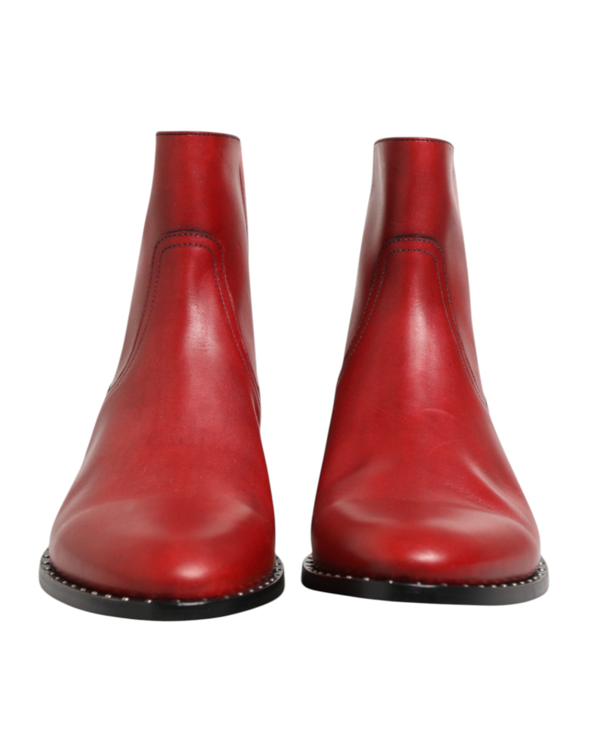 Dolce & Gabbana Red Studded Chelsea Short Ankle Boots Shoes - Image 3