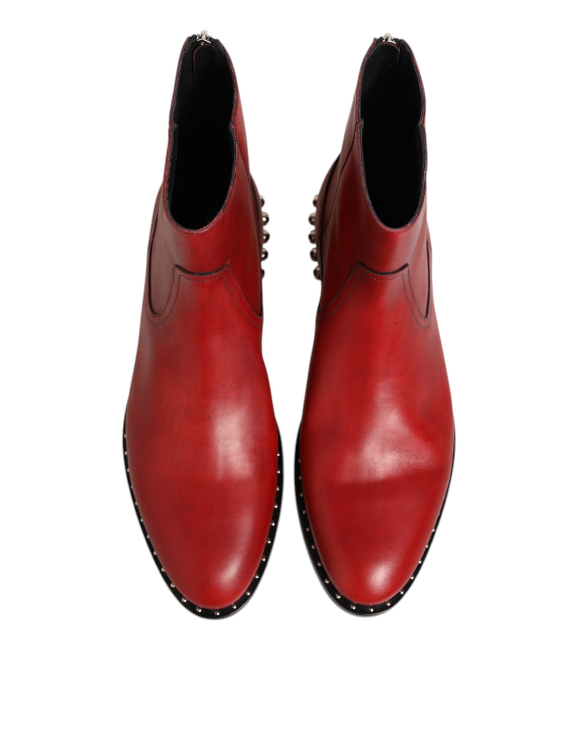 Dolce & Gabbana Red Studded Chelsea Short Ankle Boots Shoes - Image 4