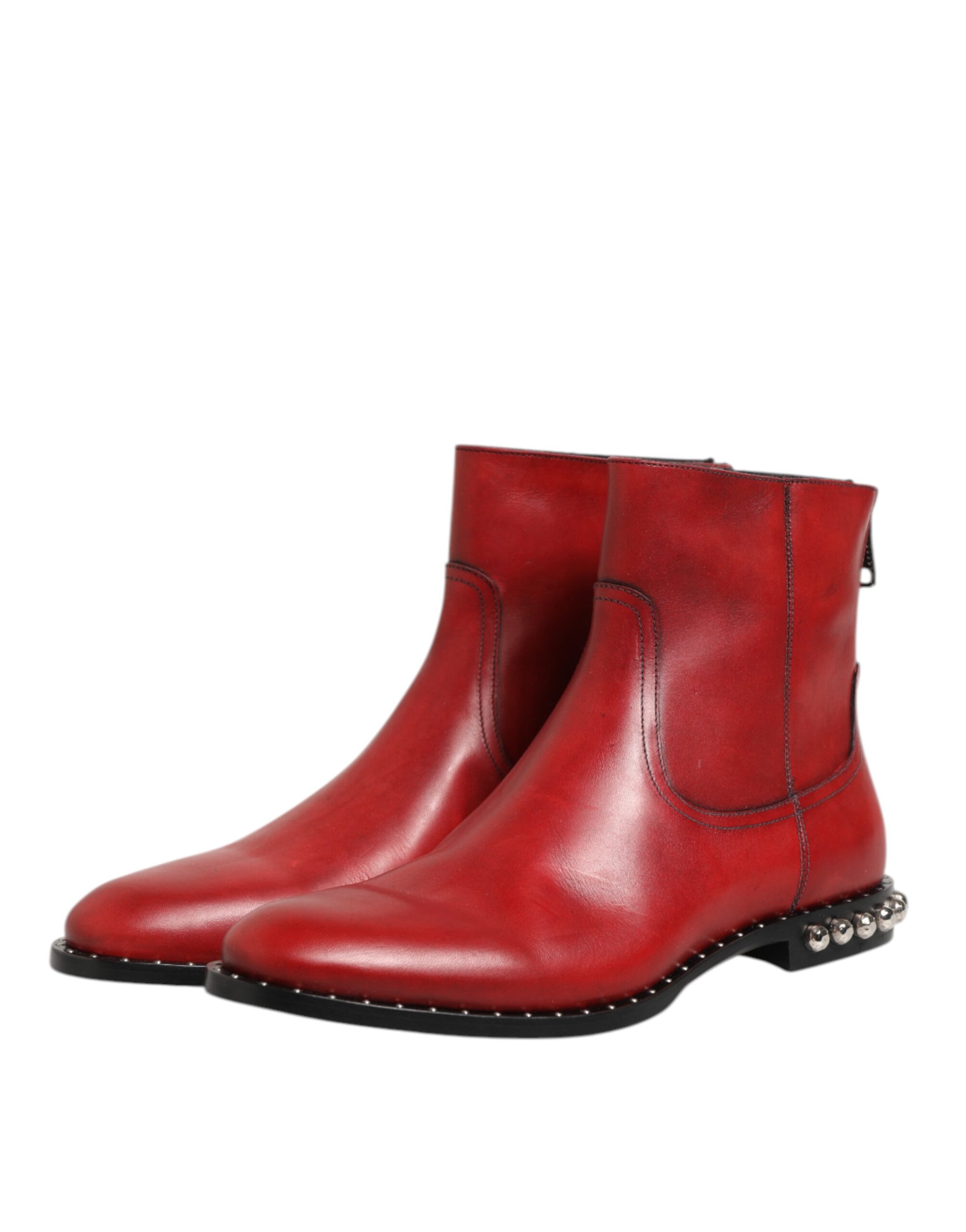 Dolce & Gabbana Red Studded Chelsea Short Ankle Boots Shoes - Image 5