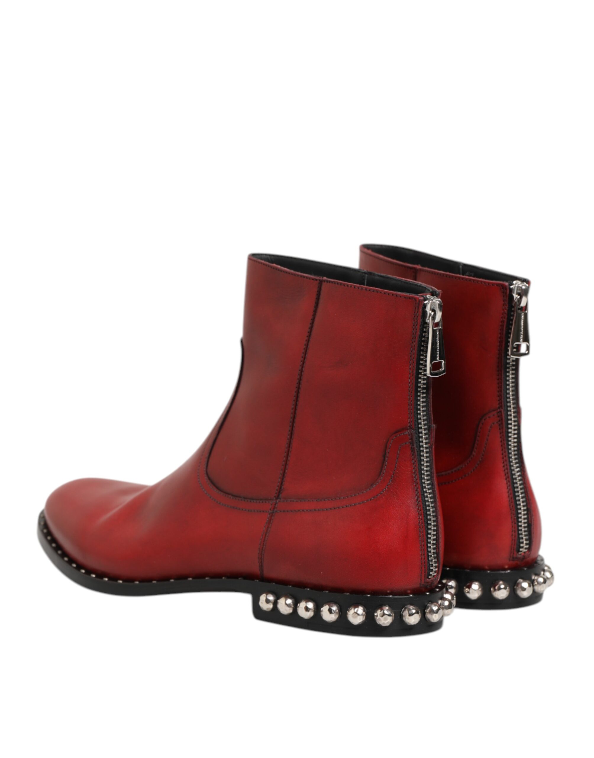Dolce & Gabbana Red Studded Chelsea Short Ankle Boots Shoes - Image 6
