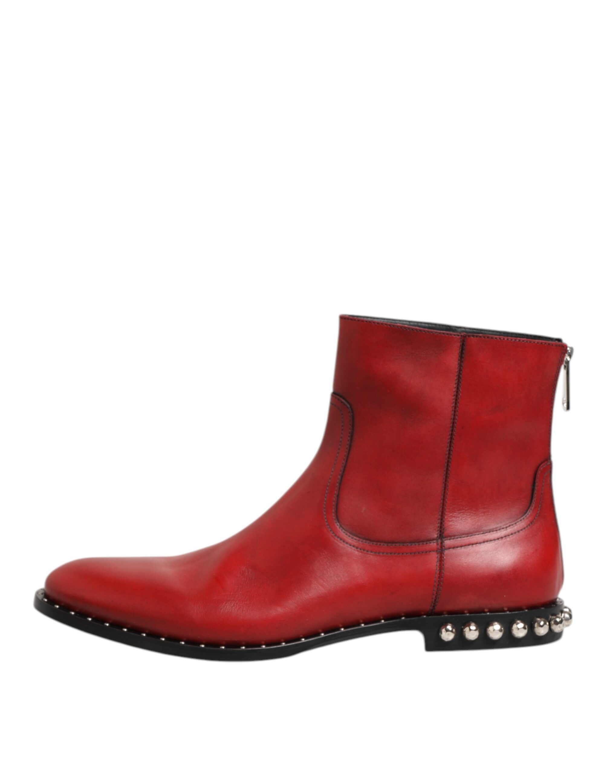 Dolce & Gabbana Red Studded Chelsea Short Ankle Boots Shoes - Image 7